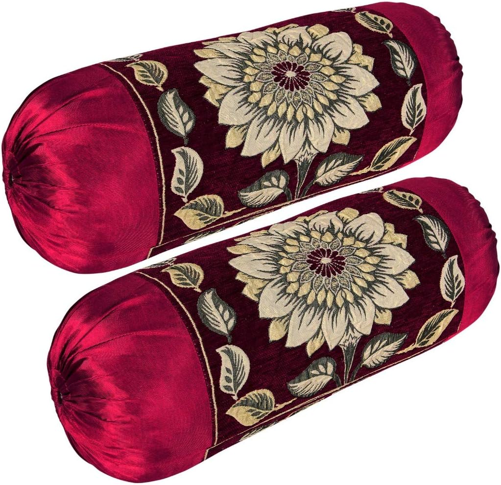 Chenille Luxury Bolsters Covers (32 x 16 inches, Maroon) - 2 Piece