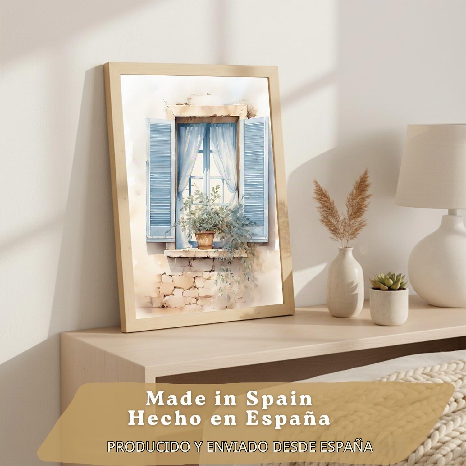 Nacnic Set De 3 Laminas Decorativas Pared Maritimo, Relax. Cuadros Salon Modernos - Posters Decorativos Azules En Acuarela. Mediterraneo. Decoración Dormitorios. A3 Marco Madera Clara