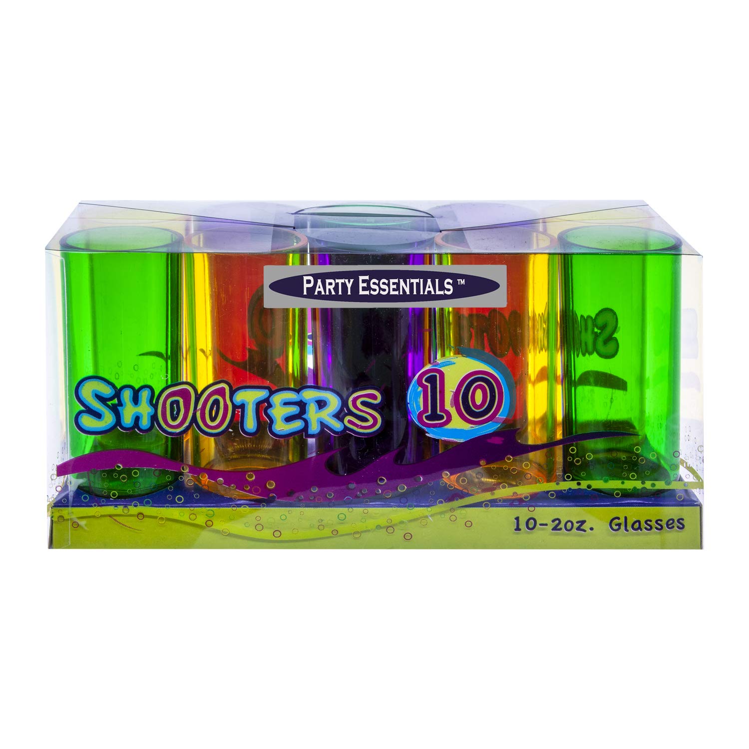 Party Essentials 10 vasos de chupito de plástico duro de 2 onzas, mezcla de Mardi Gras