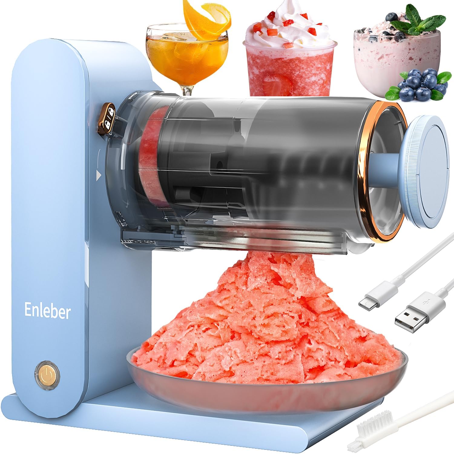 Shaved Ice Machine Electric - Rechargeable Snow Cone Machine with 2 Silicone Ice Mold, Kitchen Table-Top Ice Crusher for Slushies (Blue)