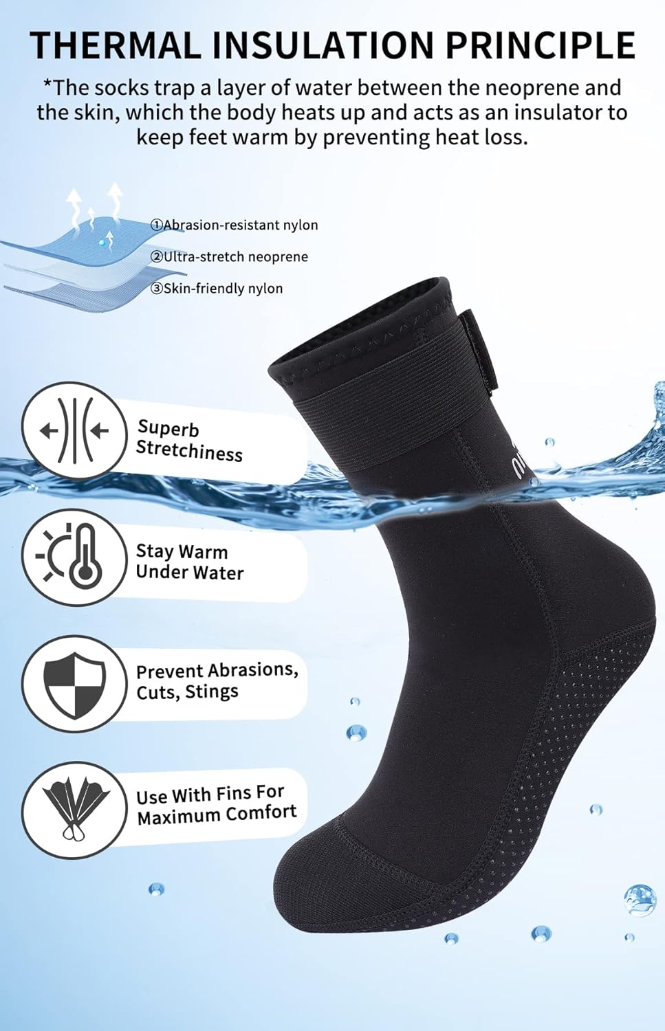 Neoprene Socks, 3mm Wetsuit Socks for Women Men, Anti-Slip Thermal Swimming Socks Diving Socks - Image 4