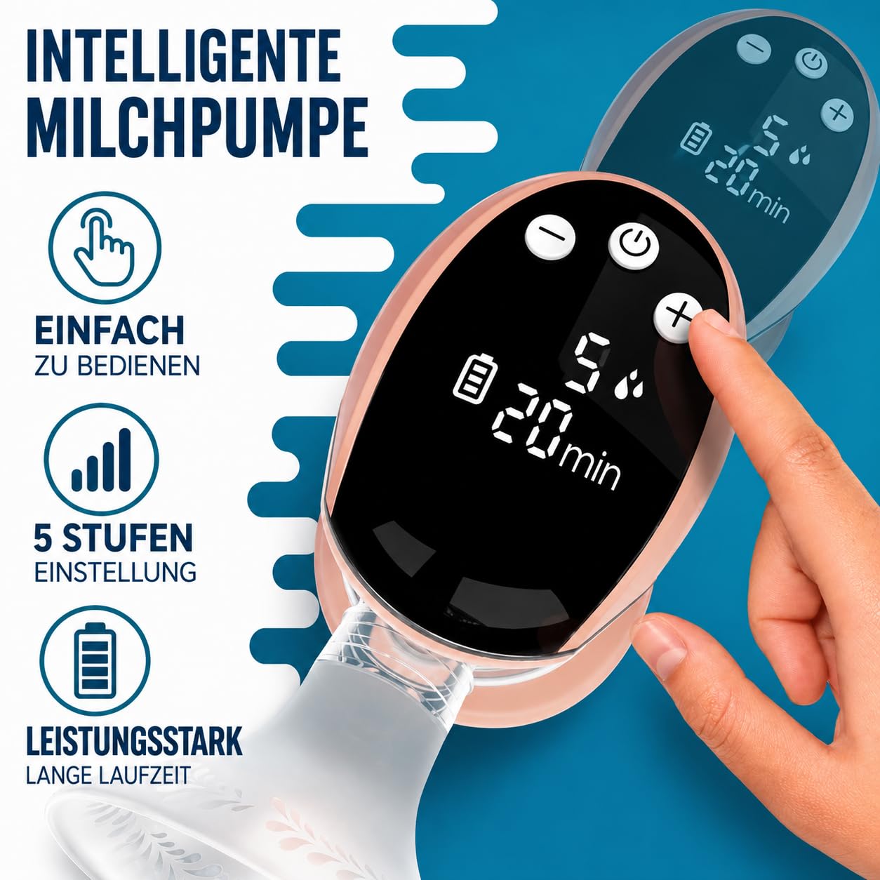NENO Primo Milchpumpe Elektrisch Tragbare – Milch Pumpe Kabellos – Muttermilch Abpumpen mit Elektrischer Brustpumpe – mit 2 Milchbeuteln & Sauger – 5 Modi & 9 Stufen – BPA-frei – LED-Anzeige