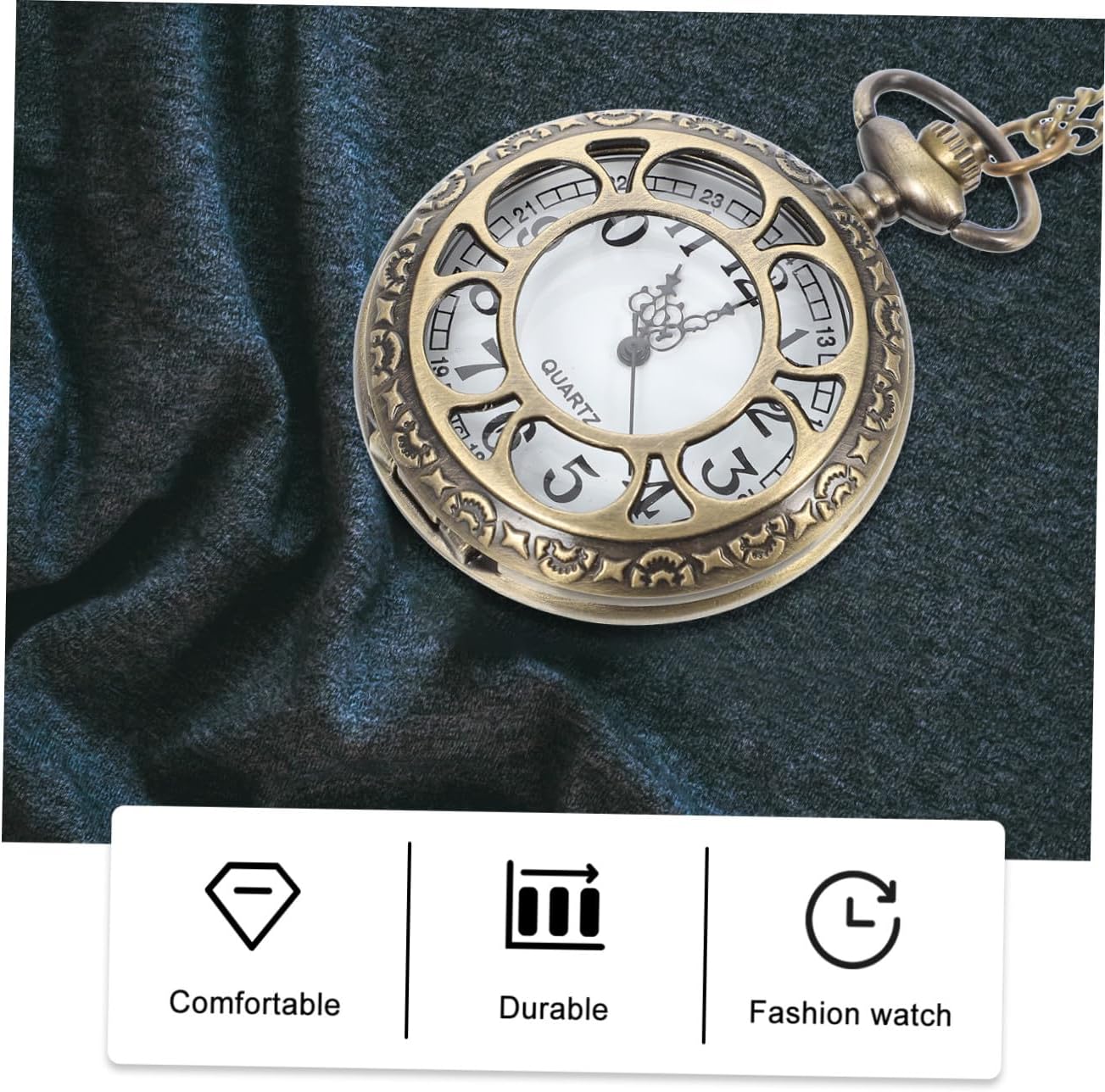 GALPADA Carved Clamshell Roman Pocket Watch Retro Hollow Out Flipping Chest Watch with Chain Vintage Style for Men and Collectors