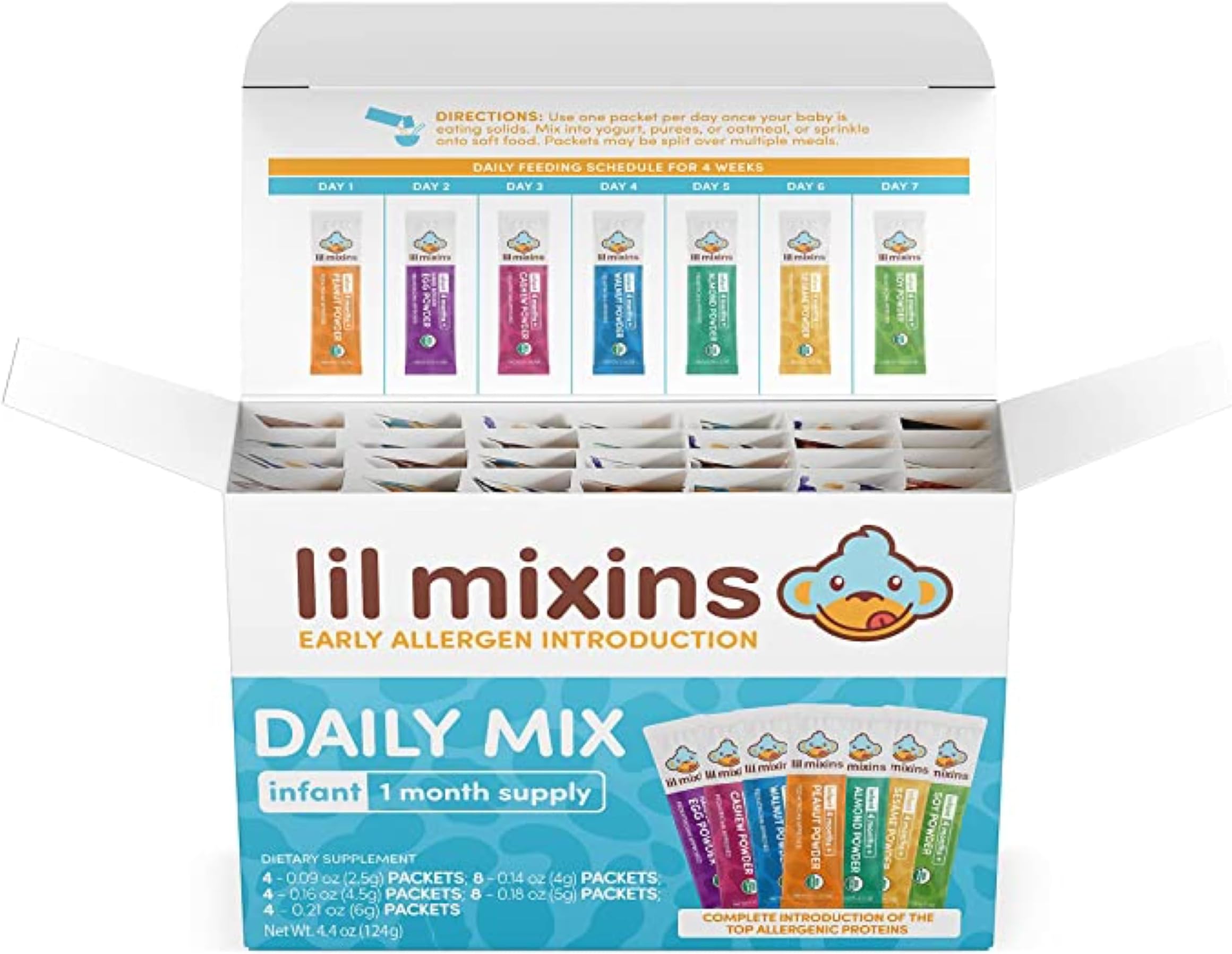 Lil MixinsEarly Allergen Introduction Mix-ins, Daily Mix | Peanut, Egg, Cashew, Walnut, Almond, Soy, Sesame Mix-Ins for Ages 4-12 Mo. Old, 1 Month Supply