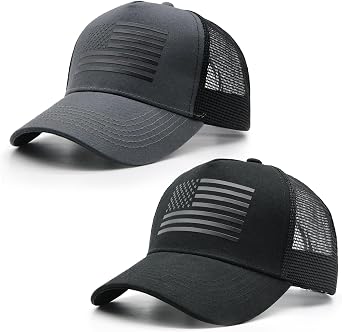 2 Packs American Flag Trucker Hat, Adjustable Mesh Snapback Baseball Caps for Men Women