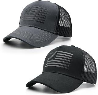 2 Packs American Flag Trucker Hat, Adjustable Mesh Snapback Baseball Caps for Men Women