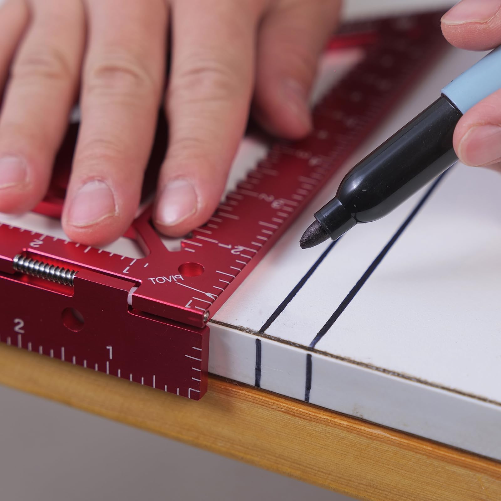 Shefave Squadra rotante da 21,1 cm, con blocco per recinzione, per lavori piatti, in alluminio CNC, triangolare, ad alta precisione, per falegnami e lavoratori del metallo (rosso)