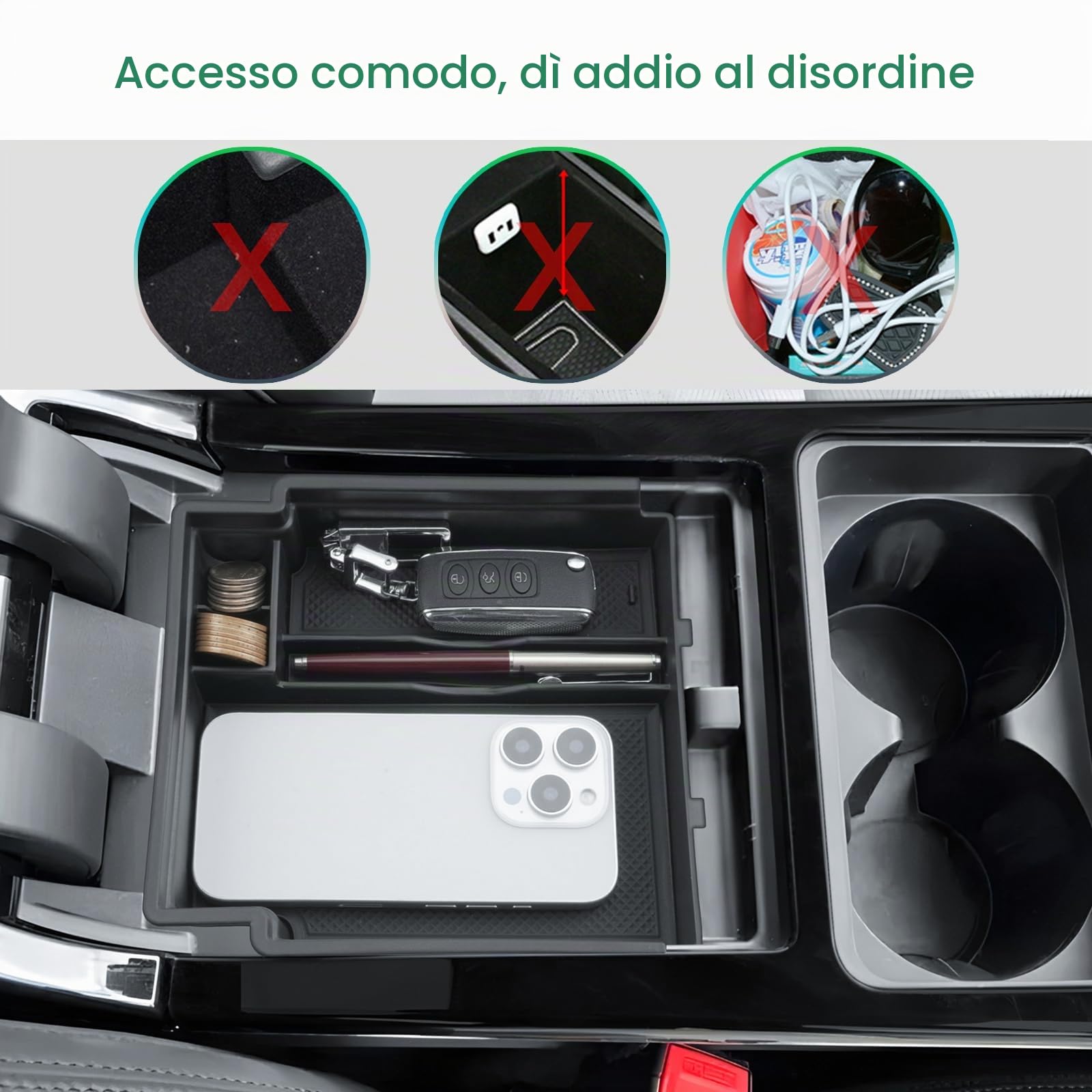 GAFAT Compatibile con Range Rover Evoque 2019-2025 2026 Contenitore per Console Centrale, Evoque L551 Organizer per Braccioli, Vano Portaoggetti, Accessori Evoque
