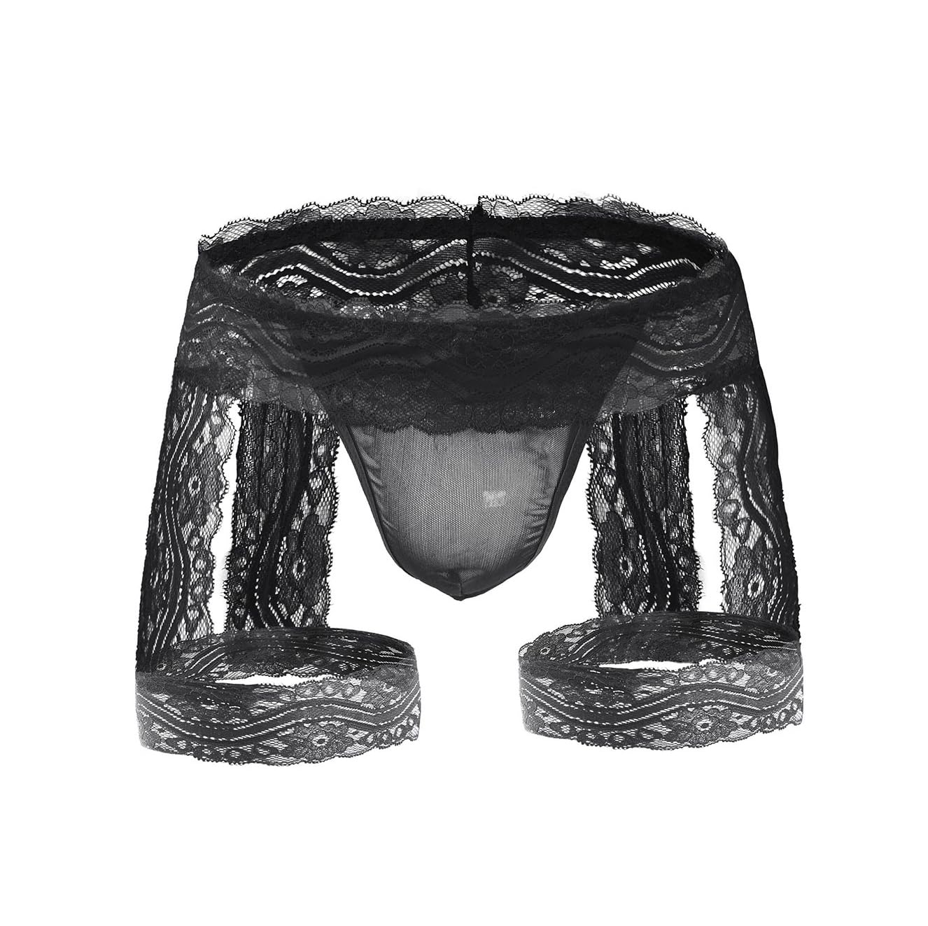 Men's Sexy Lace Panties With Garters Men Sissy Underwear Hollow Out Pouch Briefs Lingerie Underpants Gay Thongs Low Rise Stretchy G-String Boxer Shorts