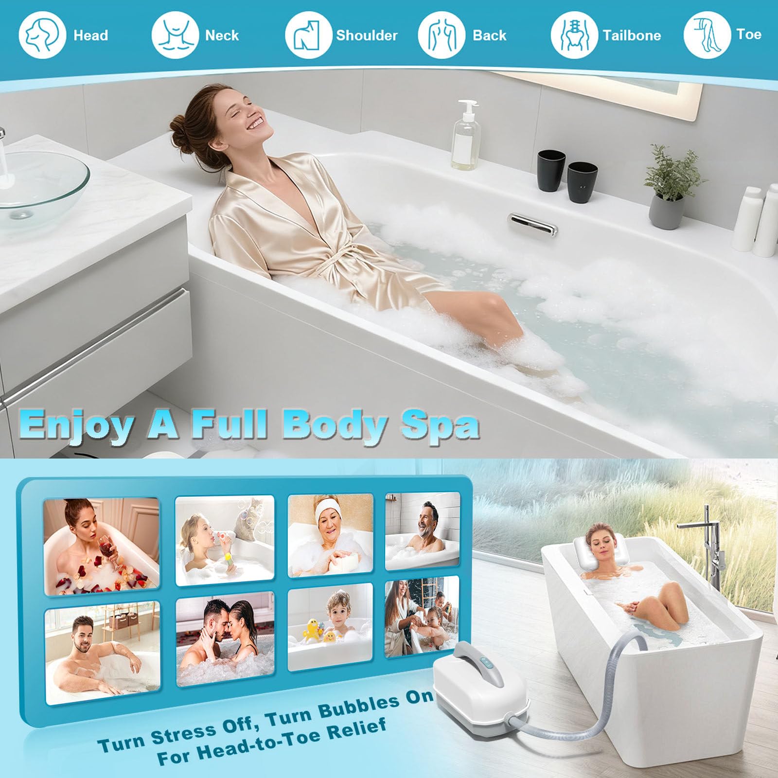 Tapis de Bain à Bulles avec Télécommande | Tapis de SPA à 93 Jets pour Baignoire | 6 Niveaux & Lumières LED 7 Couleurs | Pompe à Air Améliorée | Tapis de Baignoire Portable pour la Maison