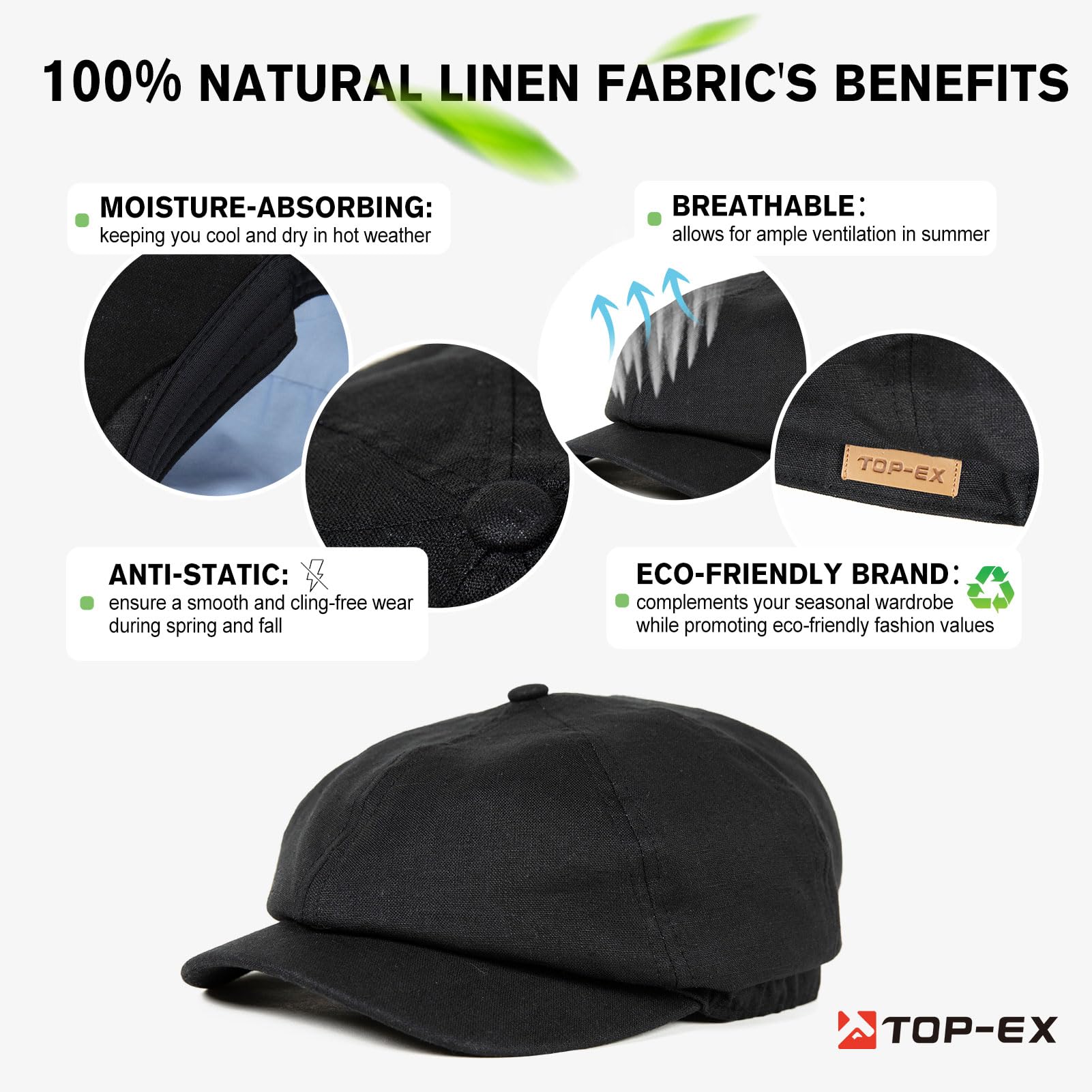 TOP-EX Newsboy - Gorra para hombre, con panel trasero elástico, 8 paneles, gorra plana ligera