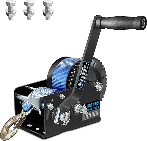 Miniatura 8 de Cabrestante de mano para remolque de barco, 1600 libras, con correa de 26 pies, relación de engranaje 41, cabrestante portátil de 2 vías para barco,