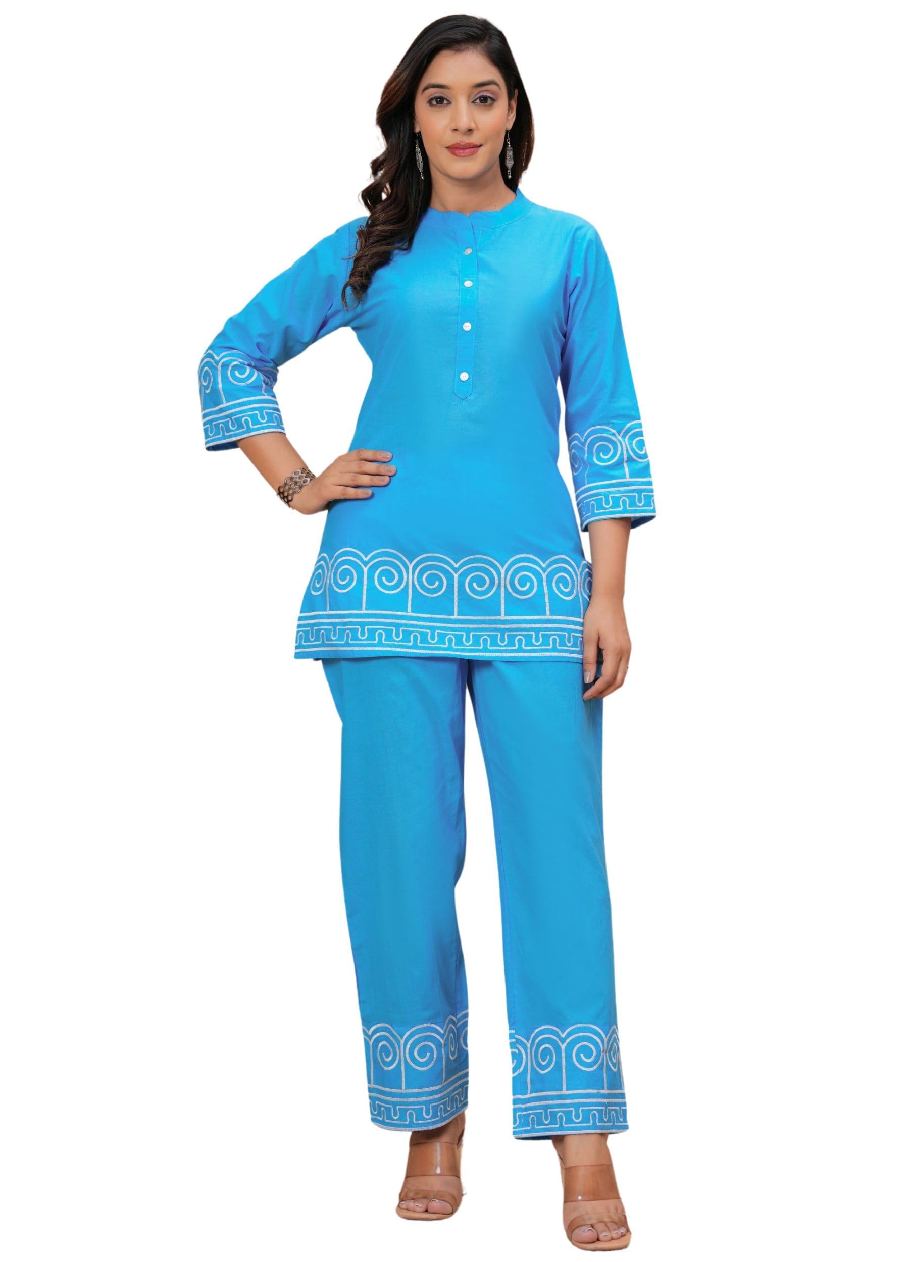 Women's 3/4 Sleeve Cotton Fabric Mandarin Neck Western Top with Matching Pant Cord-Set-picture-13
