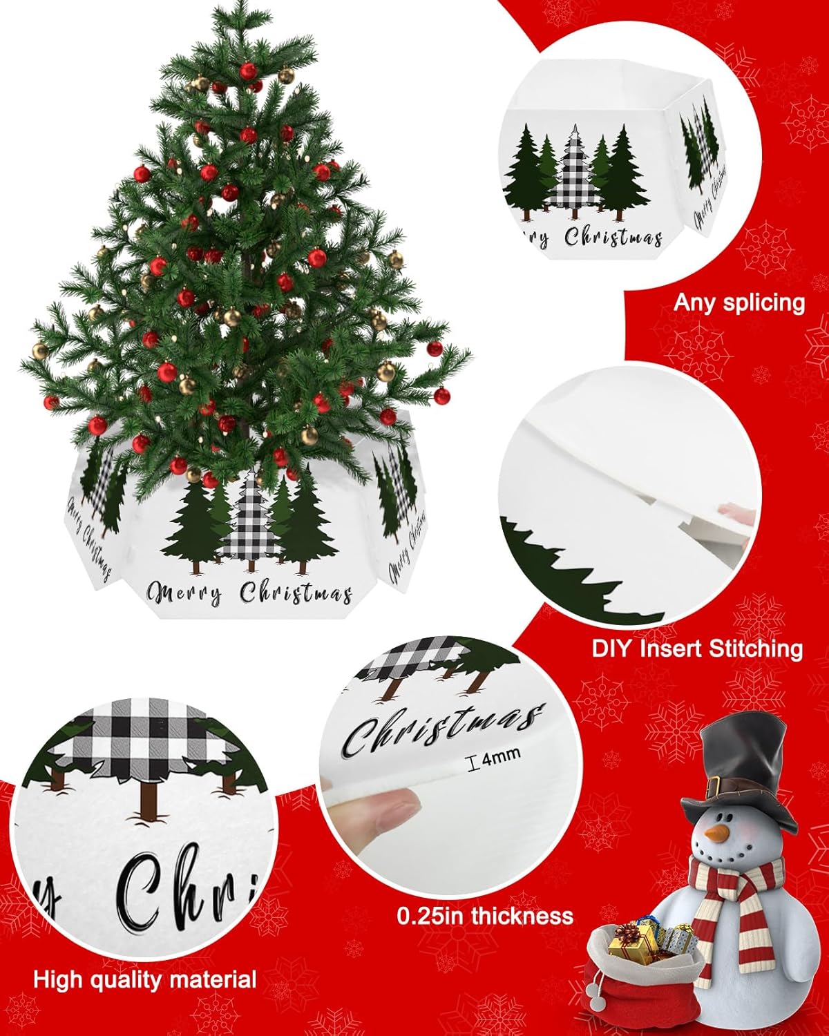 Christmas Tree Collar 6-PCS14.5"x 10", Christmas Tree Ring Black White Checked Christmas Tree Christmas Tree Stands Skirts Base Covers for Xmas Holiday Home Decor