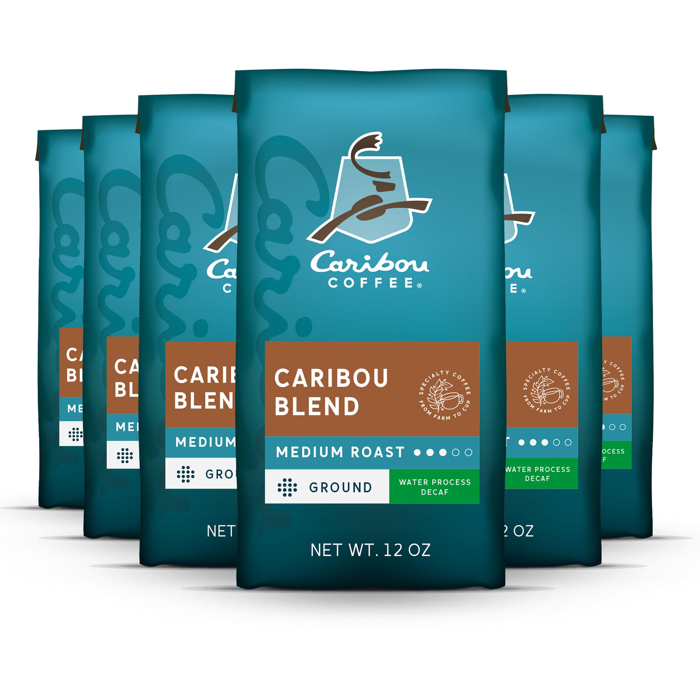 Caribou Coffee, Medium Roast Naturally Decaffeinated Ground Coffee - Caribou Blend 72 Ounces (6 Bags of 12 Ounces)