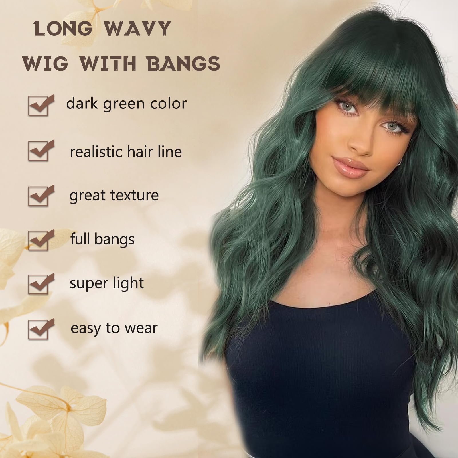 Green Color Wavy Wig with Bangs 17\