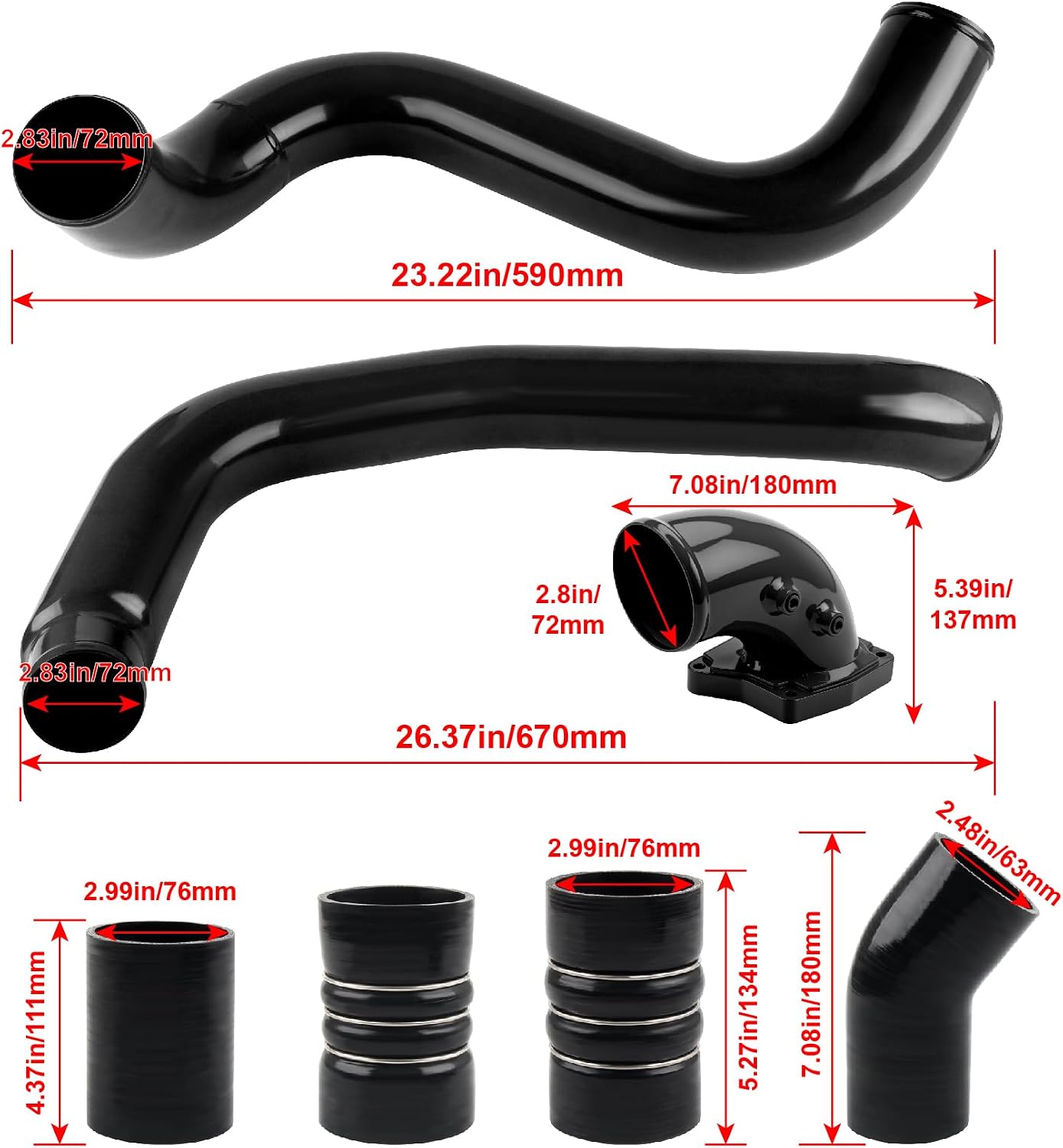 DOCAS Turbo Intercooler Pipe Kit and Intake Elbow Compatible with 2003 2004 2005 2006 2007 Ford 6.0L F250 F350 F450 F550 - Black