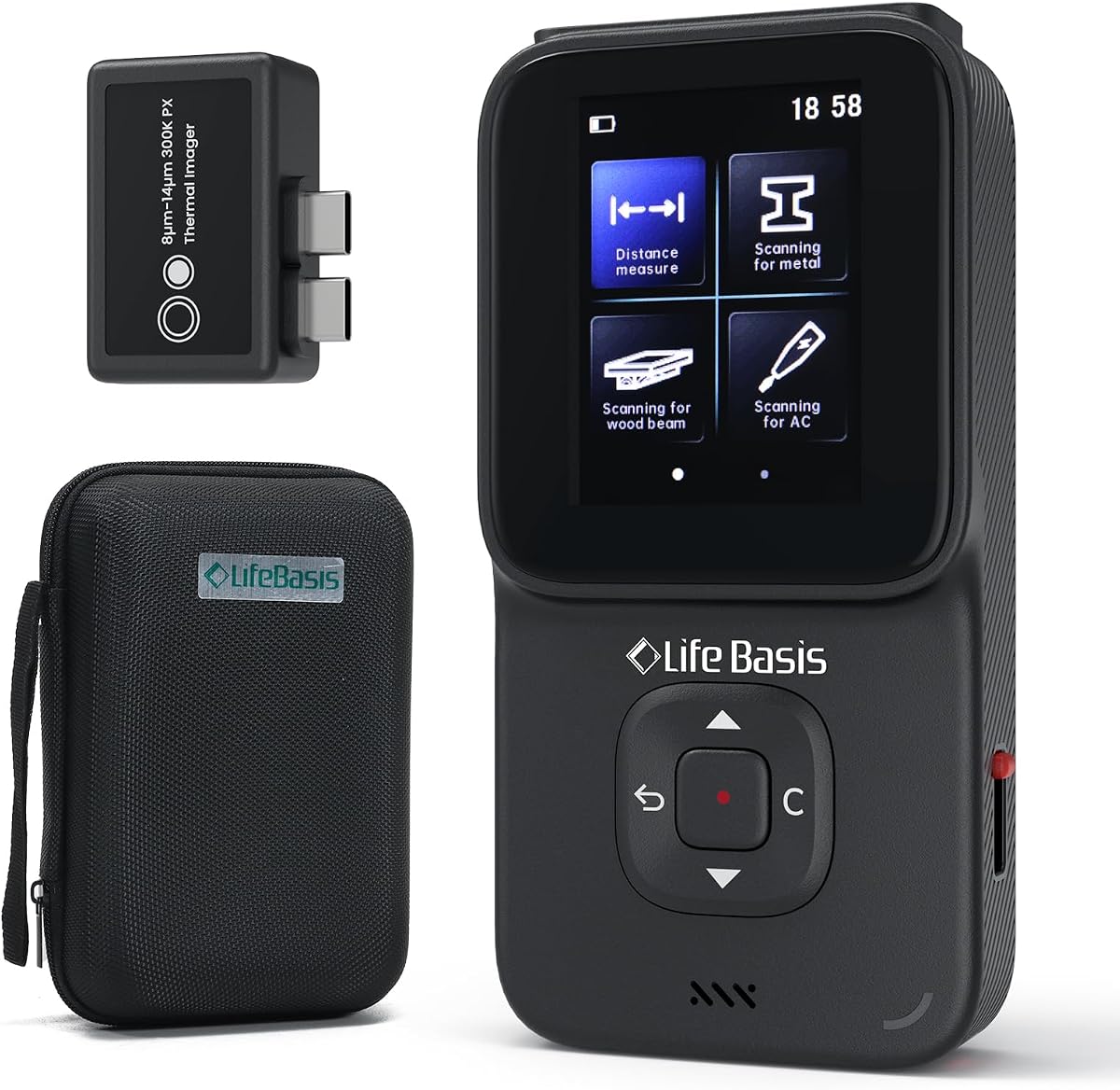 Escáner de pared con buscador de vigas, herramienta de medición 10 en 1 | Detector de metal/madera/tubería/cable de CA, mide longitud/área/volumen, medidor de humedad USB con pantalla de cámara termográfica y alarma, negro