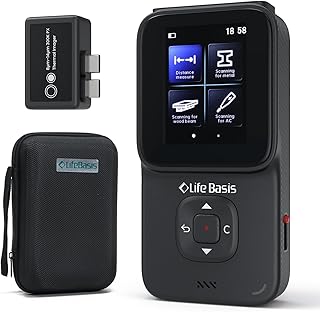 LifeBasis Stud Finder Wall Scanner for Metal, Wood, Pipe, AC Wires, 10 in 1 Measuring Tool for Length, Area, Volume, Wood Beam Detector USB Moisture Meter with Thermal Imager Screen and Alarm- Black