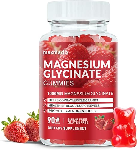 Gomitas de magnesio de 1000 mg - Suplemento de glicinato de magnesio y goma de L-treonato de magnesio, suplemento de magnesio y potasio sin azúcar