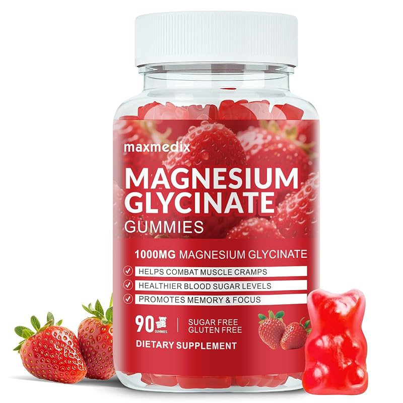 maxmedix Suplemento de Magnésio em Gomas com Glicinato de Magnésio e L-Treonato 1000 mg, 90 gomas