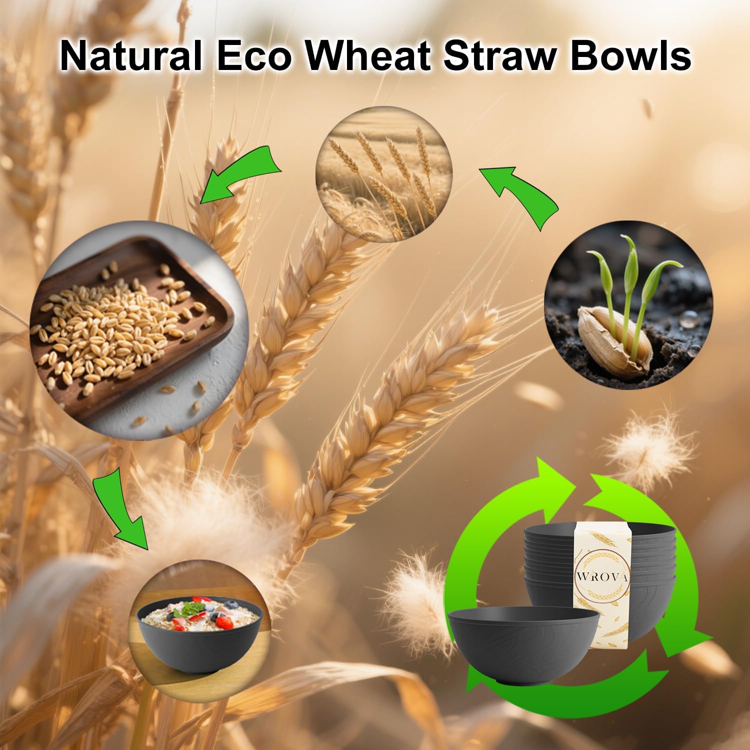 Wrova Black Cereal Bowls 40oz for Cereal Lover,Unbreakable Alternative Plastic Bowls Set of 6,Extra Thick Anti-Scald Bowl Sets suitable for Salad,Soup and Fruit. - Image 7