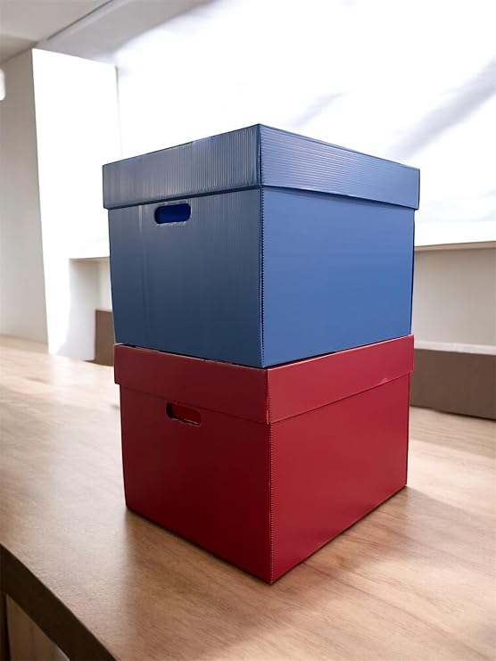 Storage Box 2 Pieces Decorative Storage Box Toy Box Archive Storage Organizer 2 Colors Box (Blue-Red)