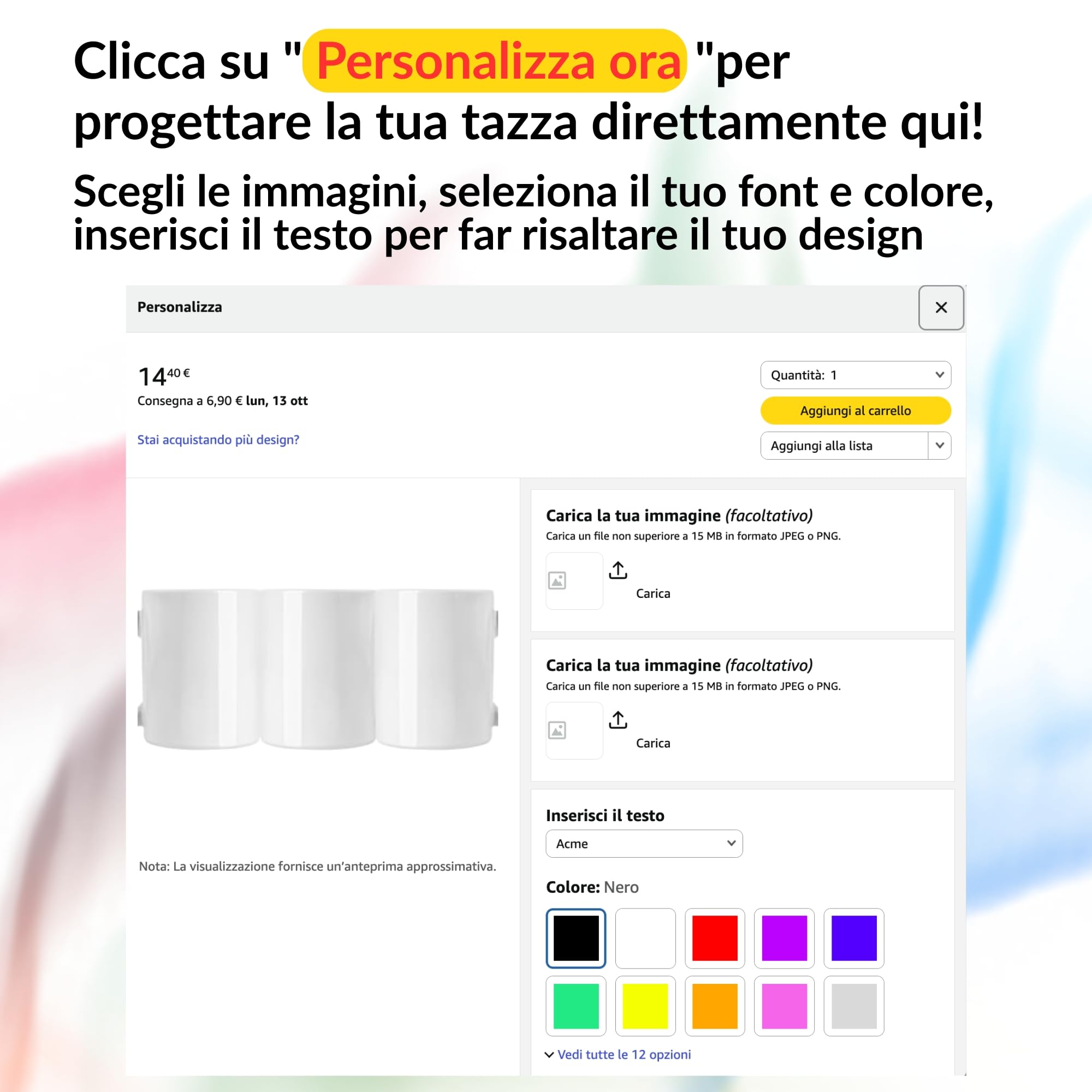 Incidiamo - Tazza Personalizzata con Stampa Foto, Scritte, Loghi e Grafiche - Tazza Colazione Mug in Ceramica 100% Made in Italy, Idea Regalo Personalizzato per ogni Occasione