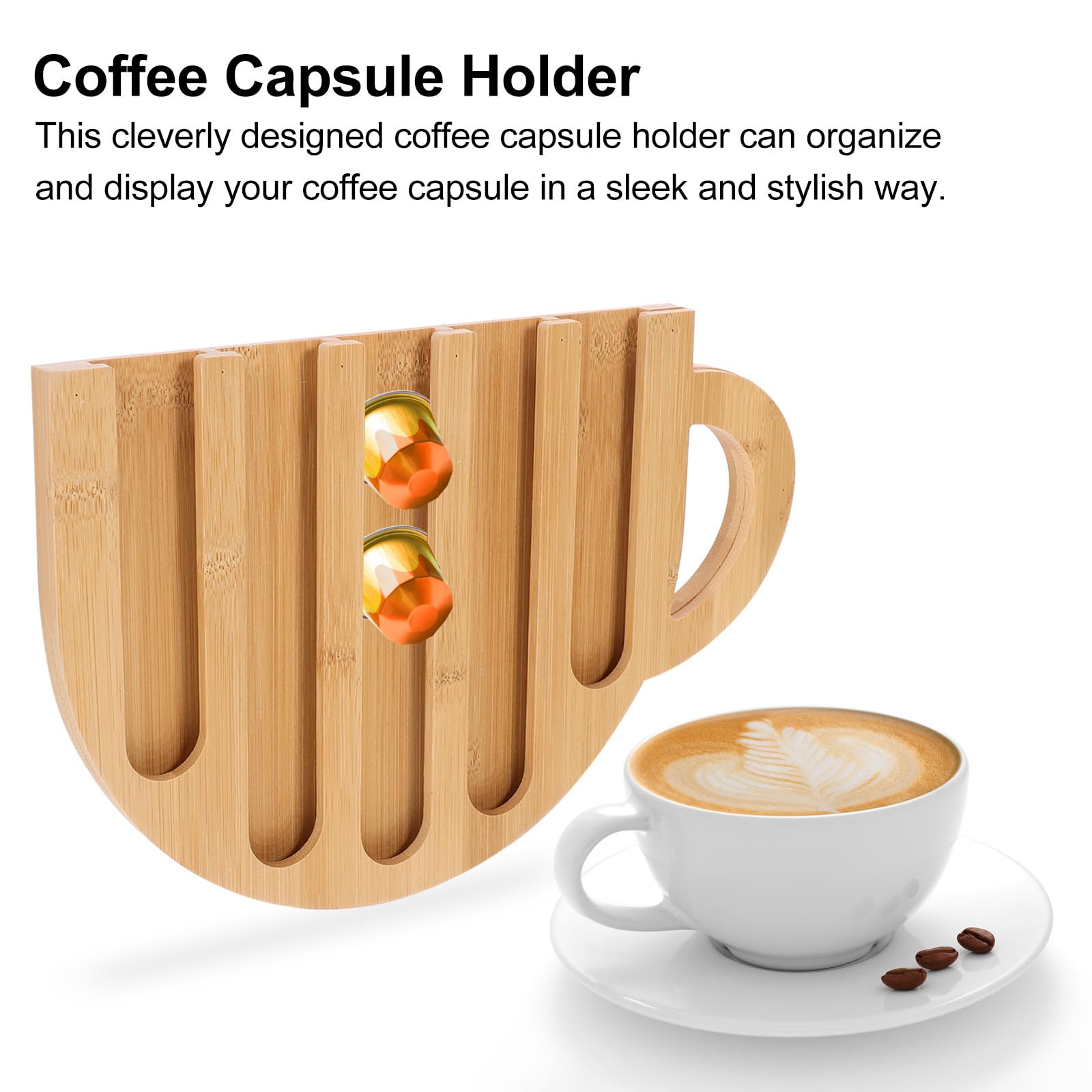 Sewroro Organizador Vertical para Cápsulas de Café Diseño Creativo en Forma de Taza, Soporte de Madera Resistente Beige para Estación de Café en Casa