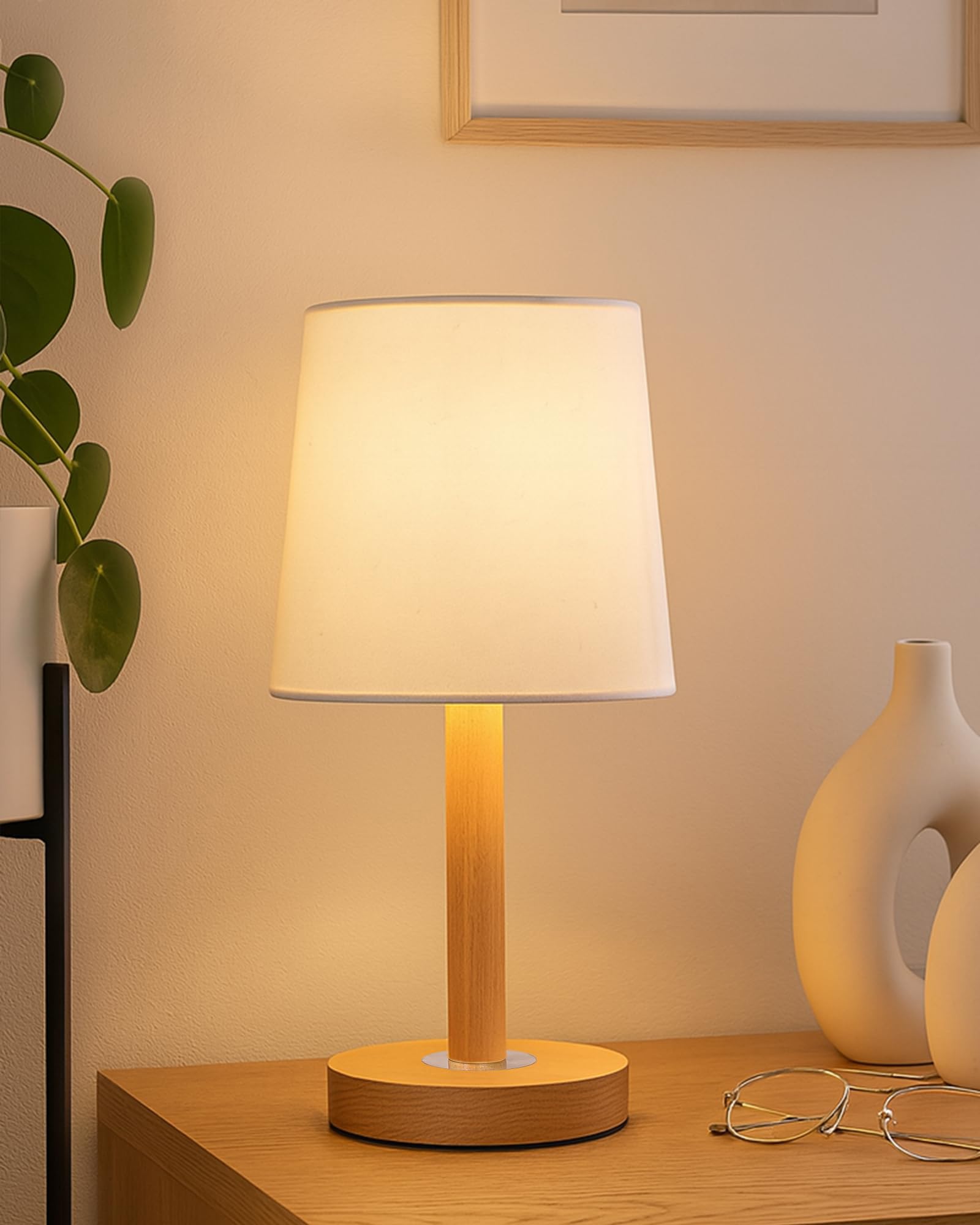 Homesake Pinewood Table Lamps for Nightstand, Fabric Linen Lampshade Desk Lamp, Morden Minimalist Bedside Lamps, Bedroom Nightstand Lamp Living Room, Kids Room Green (White, Incandescent)-picture-22