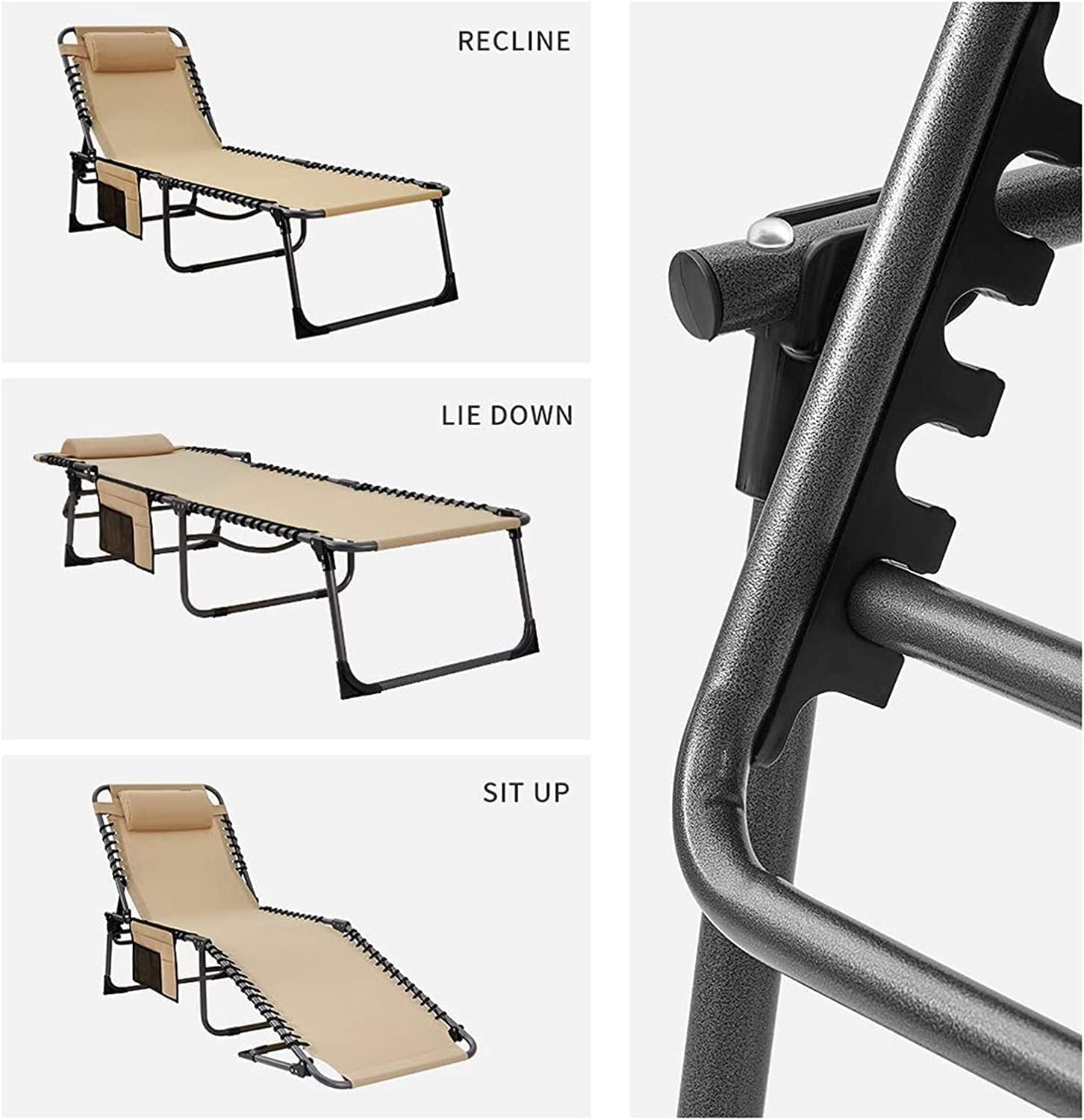 KingCamp Chaise Lounge Chairs Outdoor Foldable Patio Sun Chair for Outside Camping Sunbathing Beach Lawn Pool Garden Yard Folding Lightweight Heavy Duty Portable Adjustable Lounge with Pillow