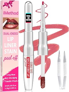 iMethod Lip Liner Stain: 2-in-1 Dual-Ended Peel-Off Lip Stain with Tweezer, Long-Lasting Natural Nude Pink for All Skin Types