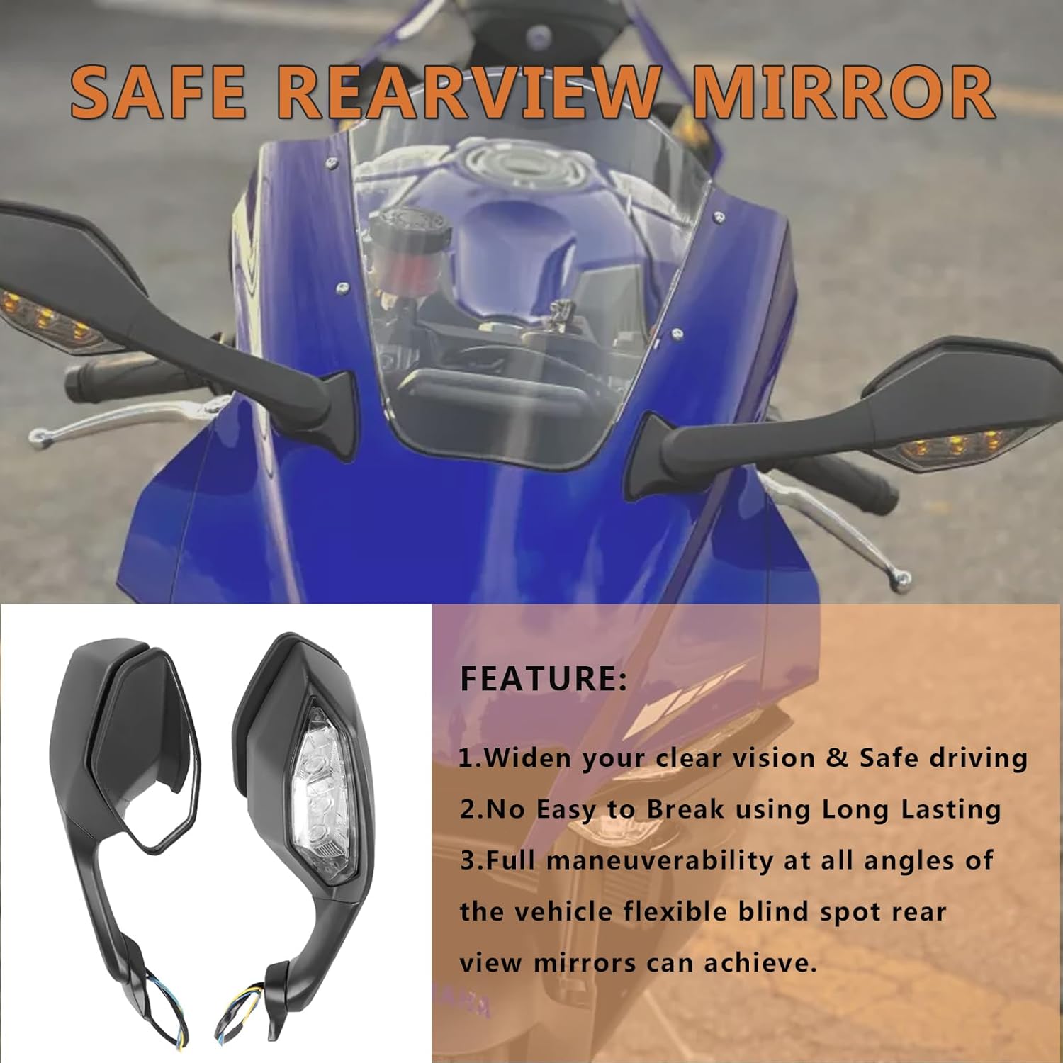 Offroad Rear View Side Mirror Adjustable Motorcycle Rearview Mirrors for Yamaha YZF R1 2015-2024 R6 2017-2022 R1S 16-18 R1M 16-24
