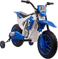 Aosom 12V Kids Electric Motorcycle with Training Wheels, 5 MPH Top Speed, Spring Suspension & Treaded Tires - Blue Ride-On Bike for Toddlers