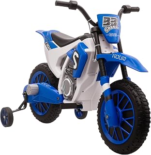 Aosom 12V Kids Electric Motorcycle with Training Wheels, 5 MPH Top Speed, Spring Suspension & Treaded Tires - Blue Ride-On Bike for Toddlers