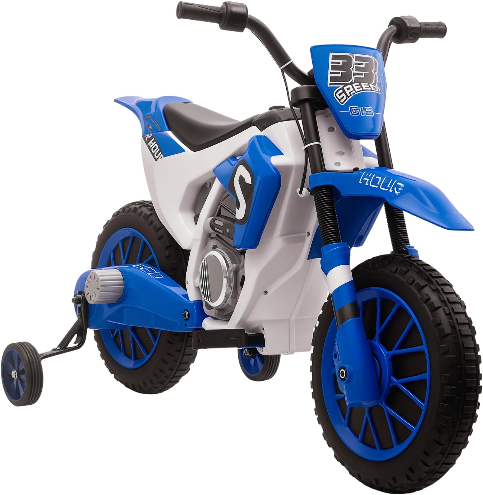 12V Kids Motorcycle w/Treaded Tires, 5mph Top Speed Electric Bike for Kids, Ride On Motorcycle w/Training Wheels, Battery Charger, Spring Suspension, Blue