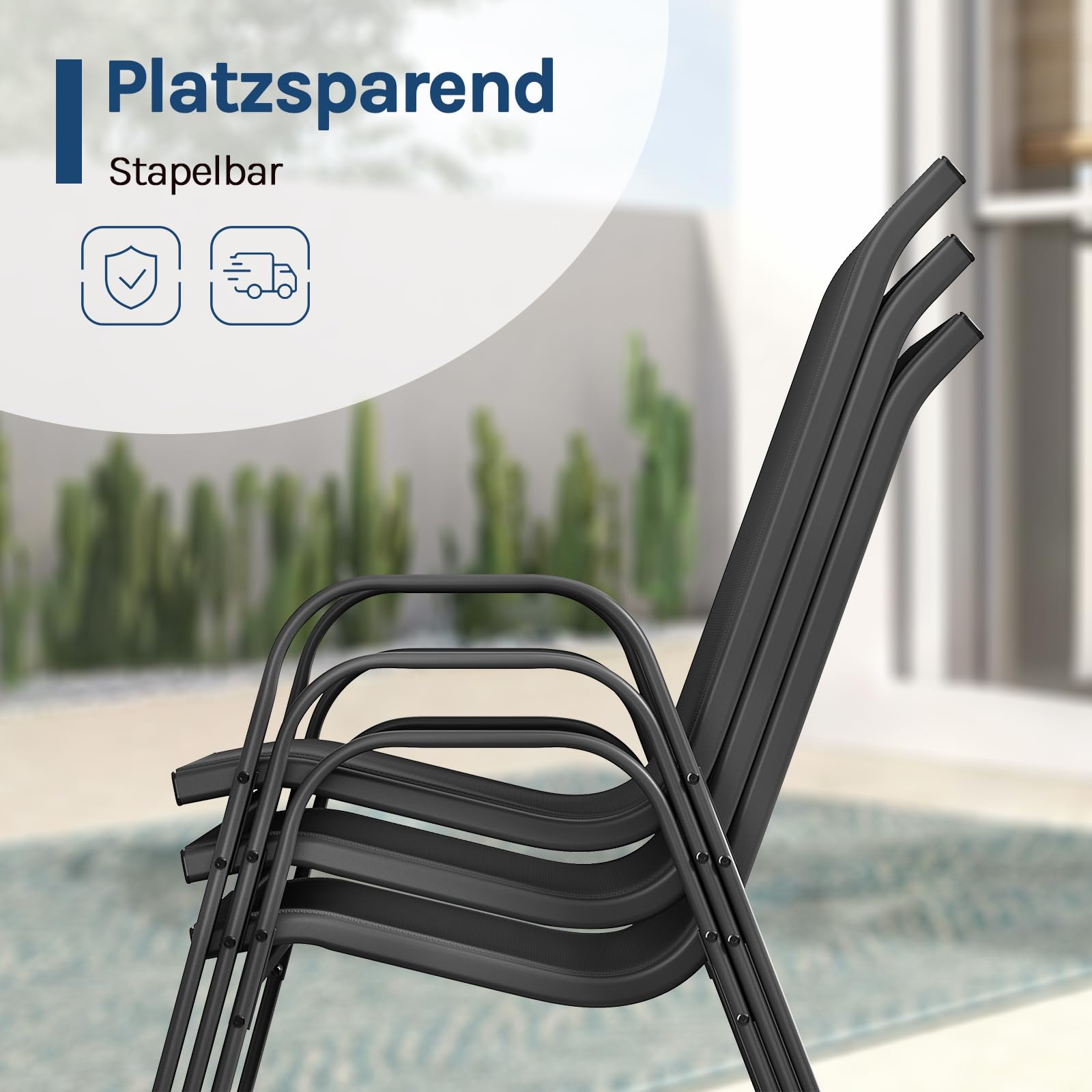 WOLTU Gartensessel 4 er Set Stapelstühle Garten Stapelbare Gartenstühle Wetterfeste Sitzgruppe Outdoor Ergonomisch Terrassenmöbel für Balkon Terrasse, Dunkelgrau