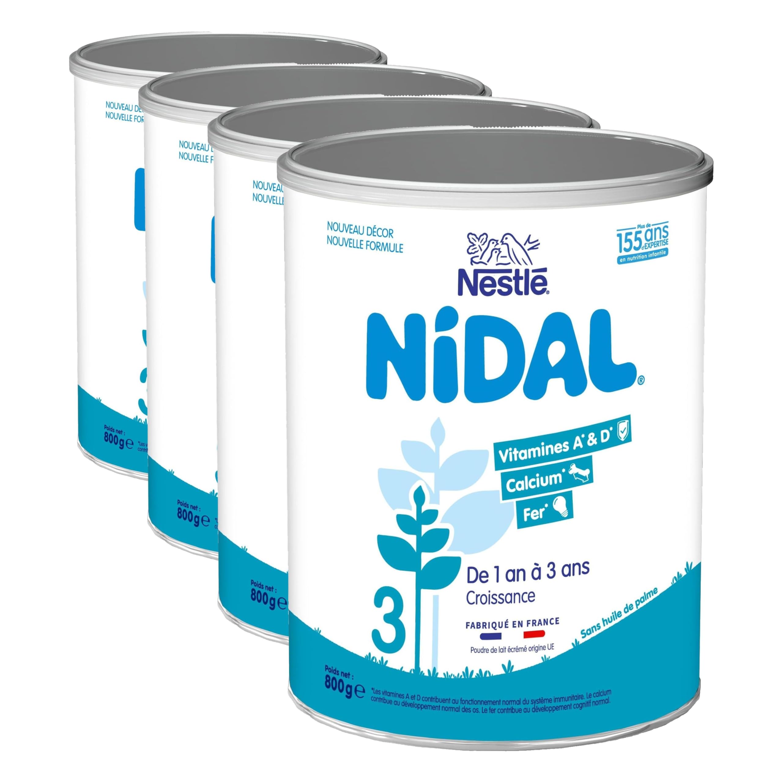Nestlé Nidal 3 Lait de croissance en poudre de 1 à 3 ans - Boîte de 800g (Lot de 4)