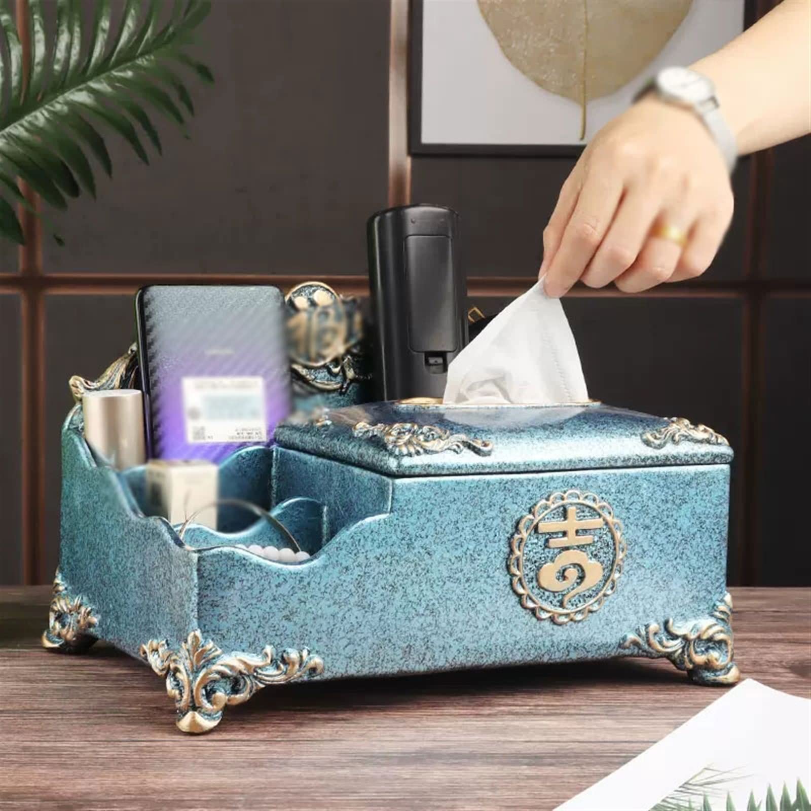 Portafazzoletti Multifunzionale Supporto for scatola di fazzoletti Nuovo stile cinese retrò Scatola di immagazzinaggio di fazzoletti multifunzionale Soggiorno Camera da letto Decorazione da scrivania
