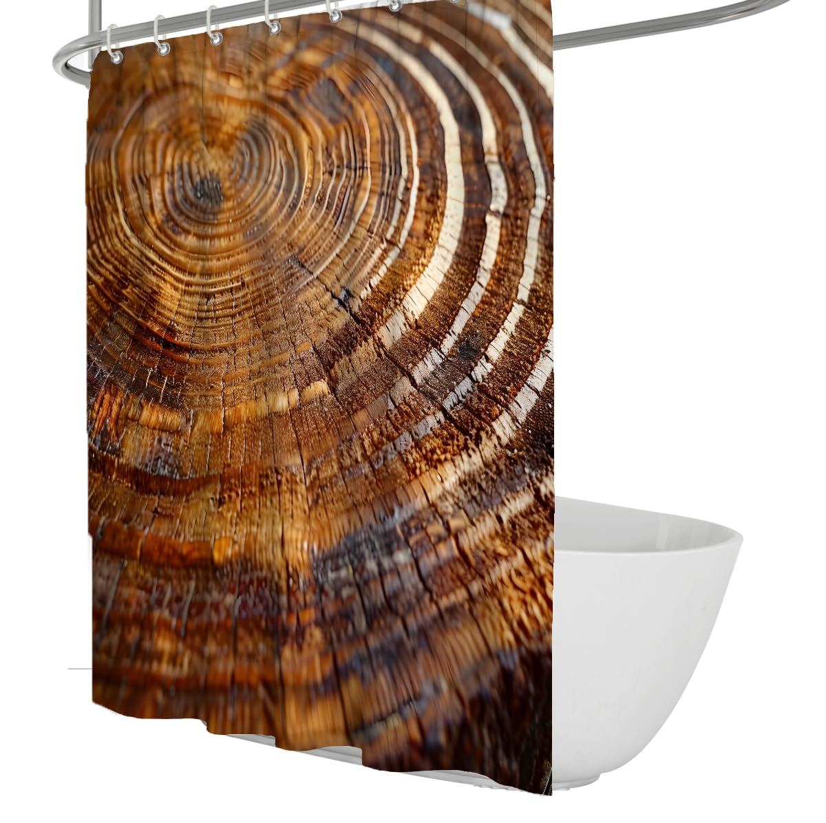 Rideau de Douche Style Ferme Texture Bois Naturel Décoration de Salle de Bain Bois Rustique Rideau de Douche Anneau annuel Tissu imperméable 200 x 240 cm