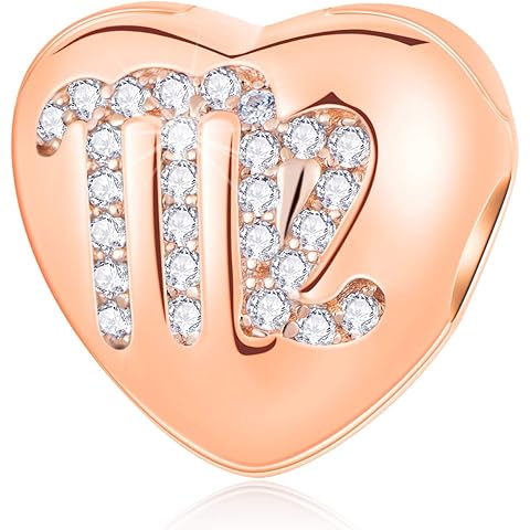 EMOSTAR Rose Gold Heart-Shaped Reflexions Zodiac Sign Clip Charms fits European Women Bracelet, 925 Sterling Silver Lock Stopper Beads, 12 Constellation Clips with CZ, Gifts for Birthday/Christmas