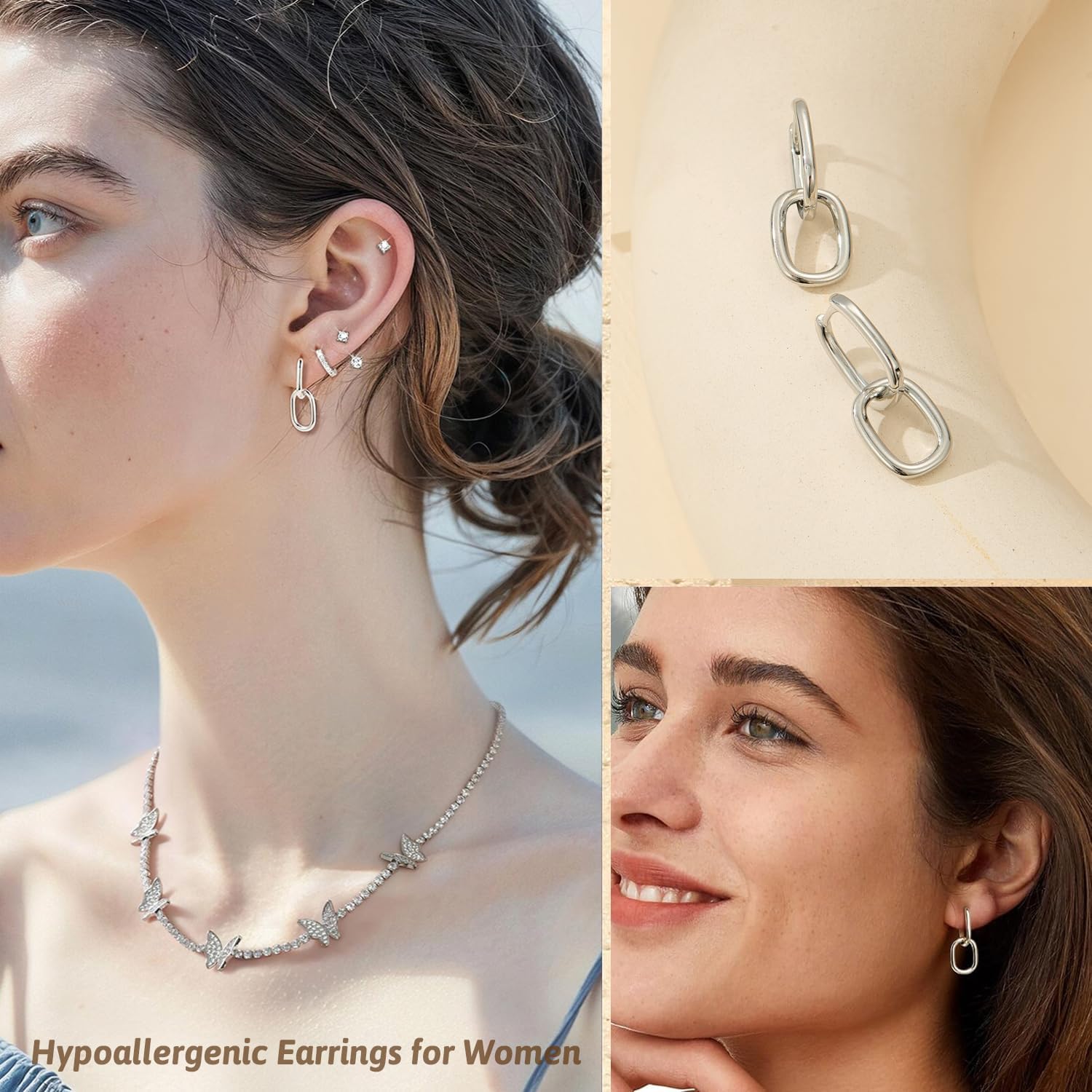 SIISPRI 14K Gold Plated Convertible Paperclip Link Earrings, Simple Dainty Geometric Circle Twist Huggie Hoop Earrings, Drop Dangle Earrings for Women Jewelry - Image 5