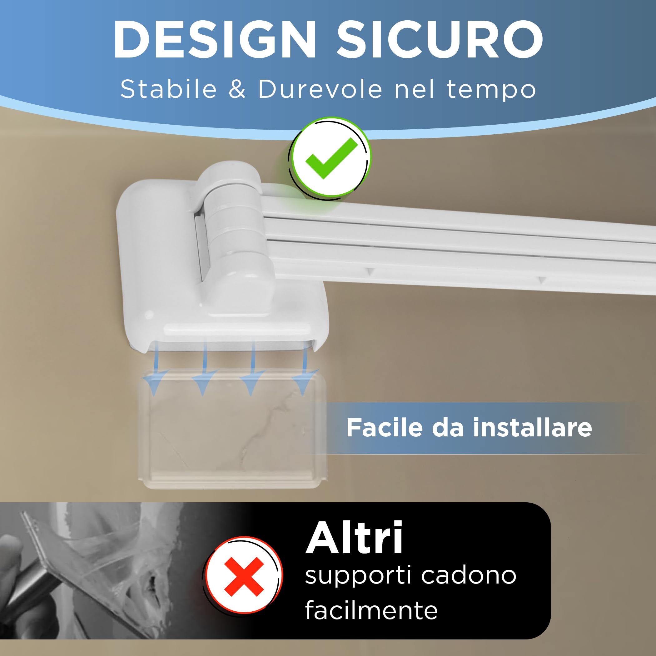 Portasciugamani Da Bagno A 3 Bracci Girevoli - Senza Foratura Con Ventosa Forte, Design Salvaspazio - Foto 8