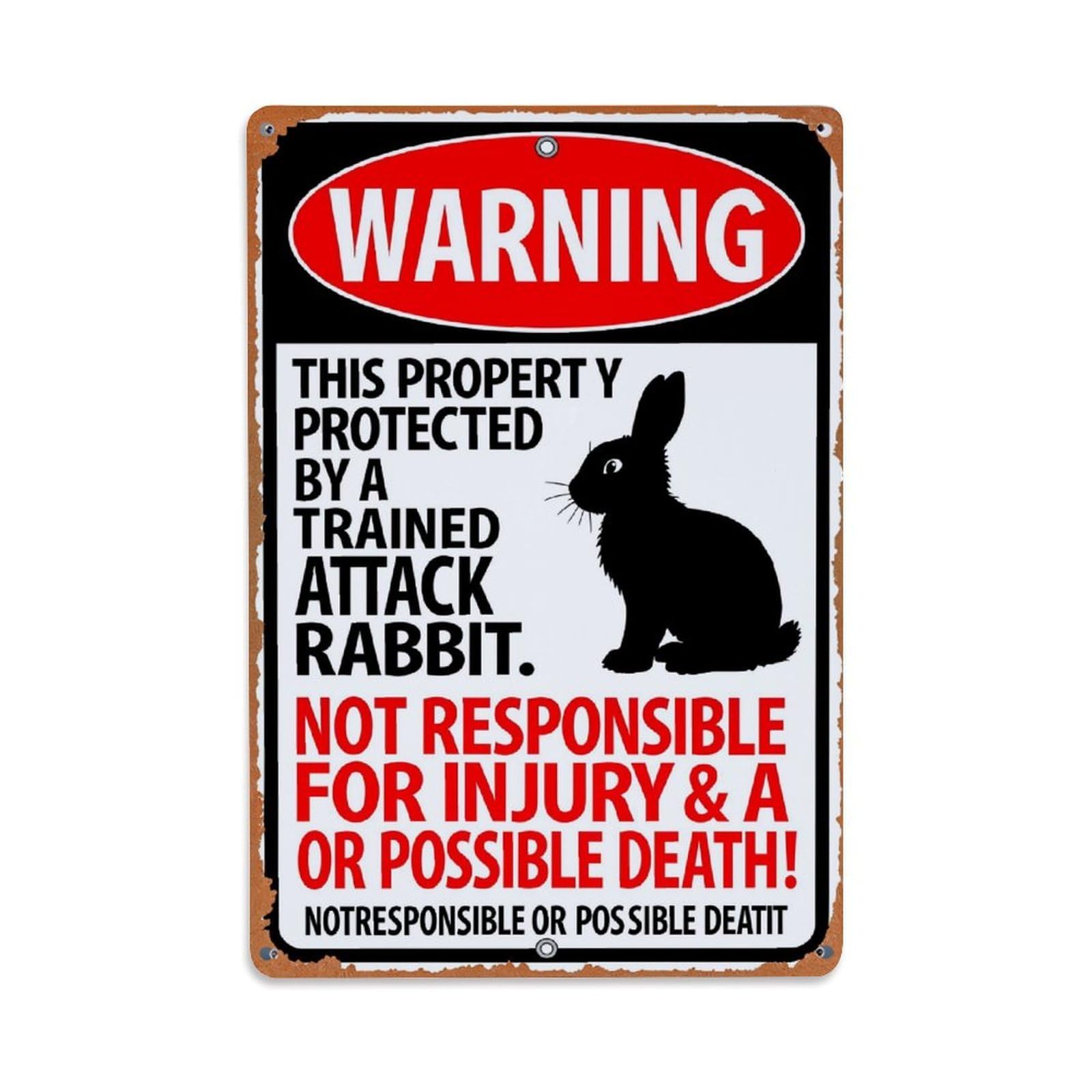 Jdfenggu Vintage Warning Sign Rabbit Attack Protection Retro Metal Tin Sign, Decor Art Poster For Bar, Home, Man Cave, Kitchen, Laundry Room Gift 8X12inch