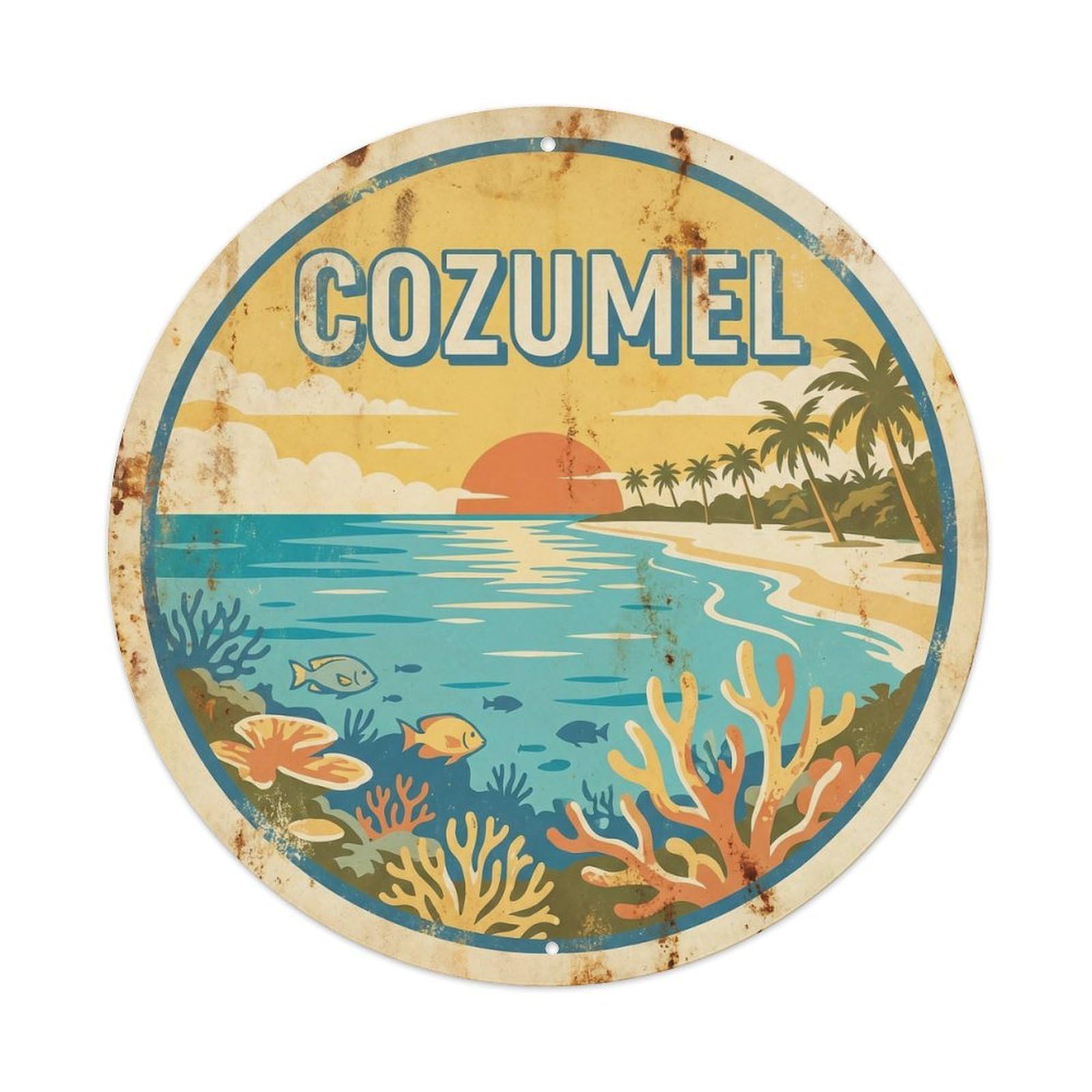 Olyhtr 8X8inch Classic Style Cozumel Island Seaside Scenery Retro Ink Metal Tin Sign
