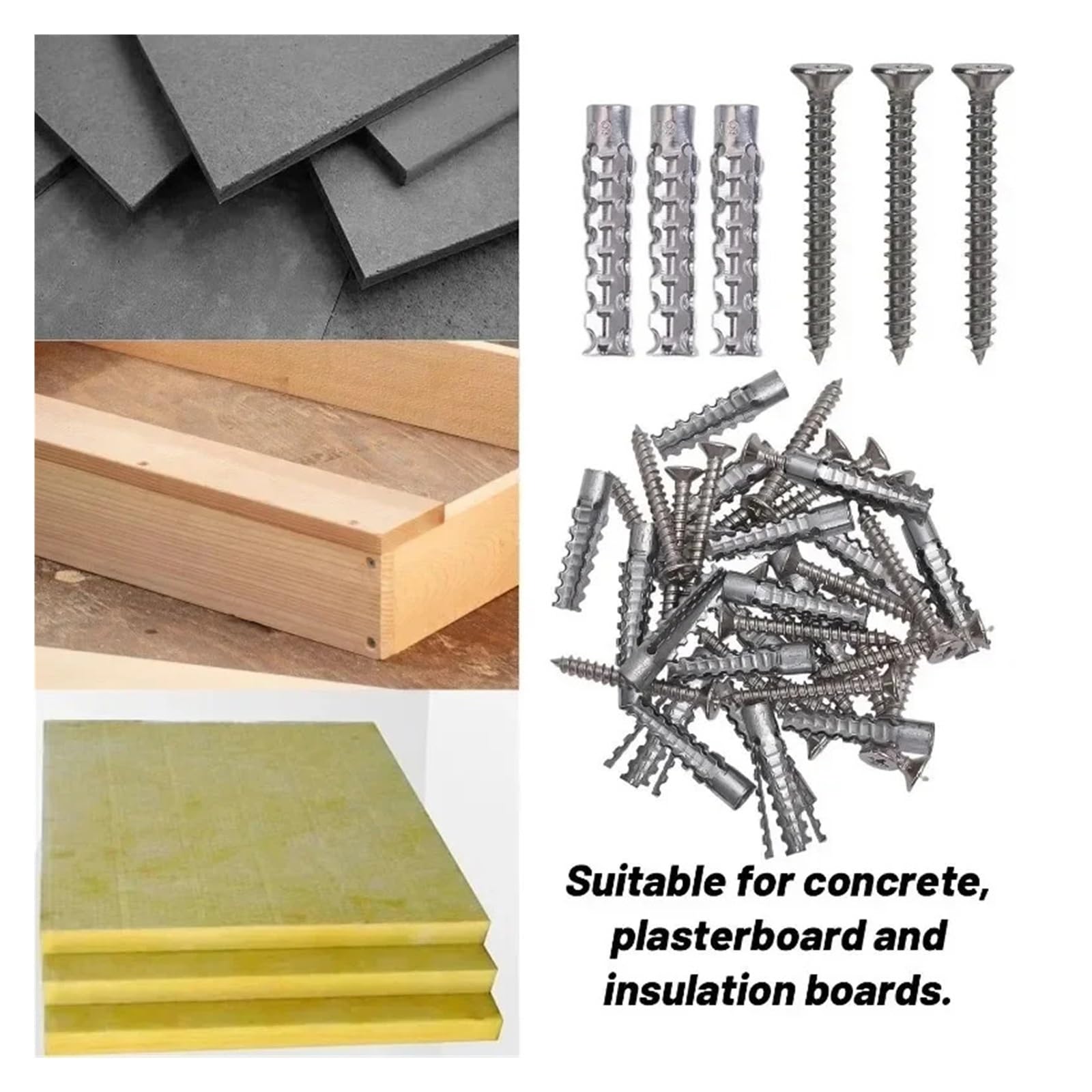 Anclaje Pared Expansión de metal autorroscante 6/8 mm | Kit de enchufes de anclajes de pared for tornillos de sujeción de placas de yeso huecas de hormigón(8mm,100pcs)