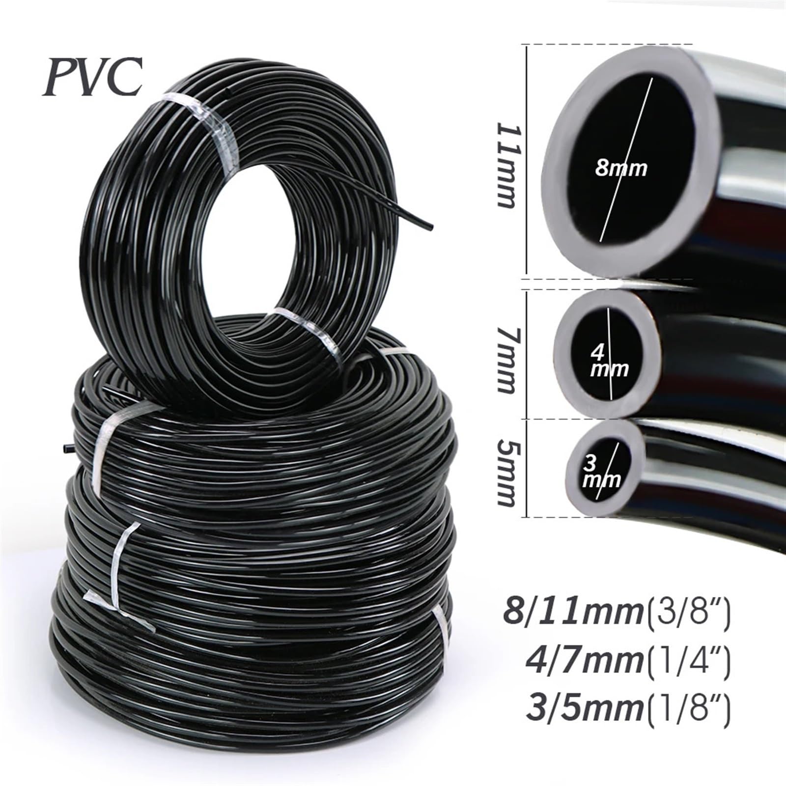 Manguera De Pvc Manguera de riego de jardín de 5M-140M, tubo suave de PVC de 1/8 '', 1/4'', 3/8'', tubo de riego por microgoteo, tubería de flores for plantas de agua(Tx140M)