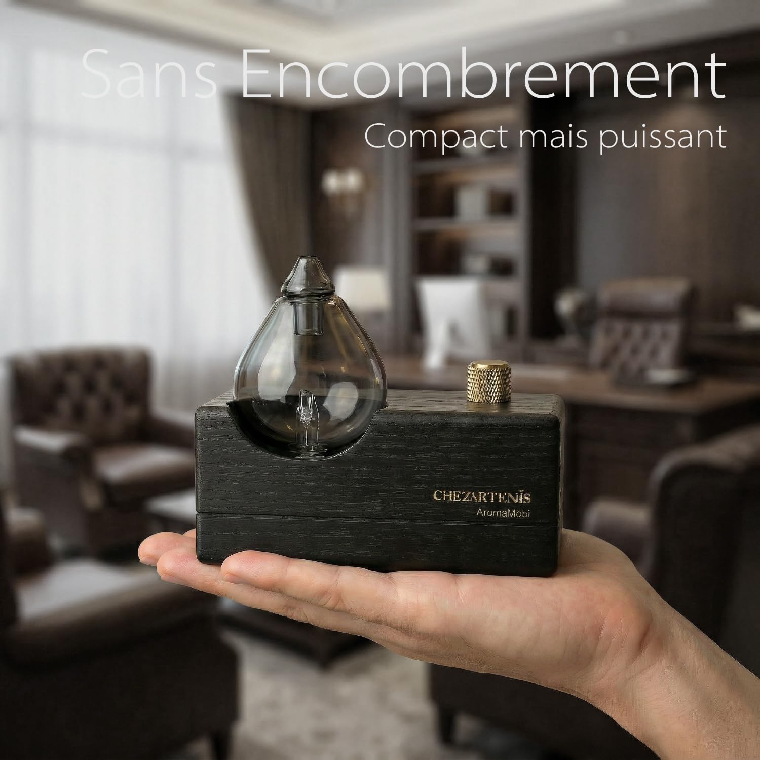 Black Obsidian Diffuseur Huiles Essentielles sans Eau pour Aromathérapie, Nébuliseur Verre Fumé et Bois Noir, Diffuseur Parfum sans Fil Rechargeable, Design Moderne pour Maison Yoga et Bureau
