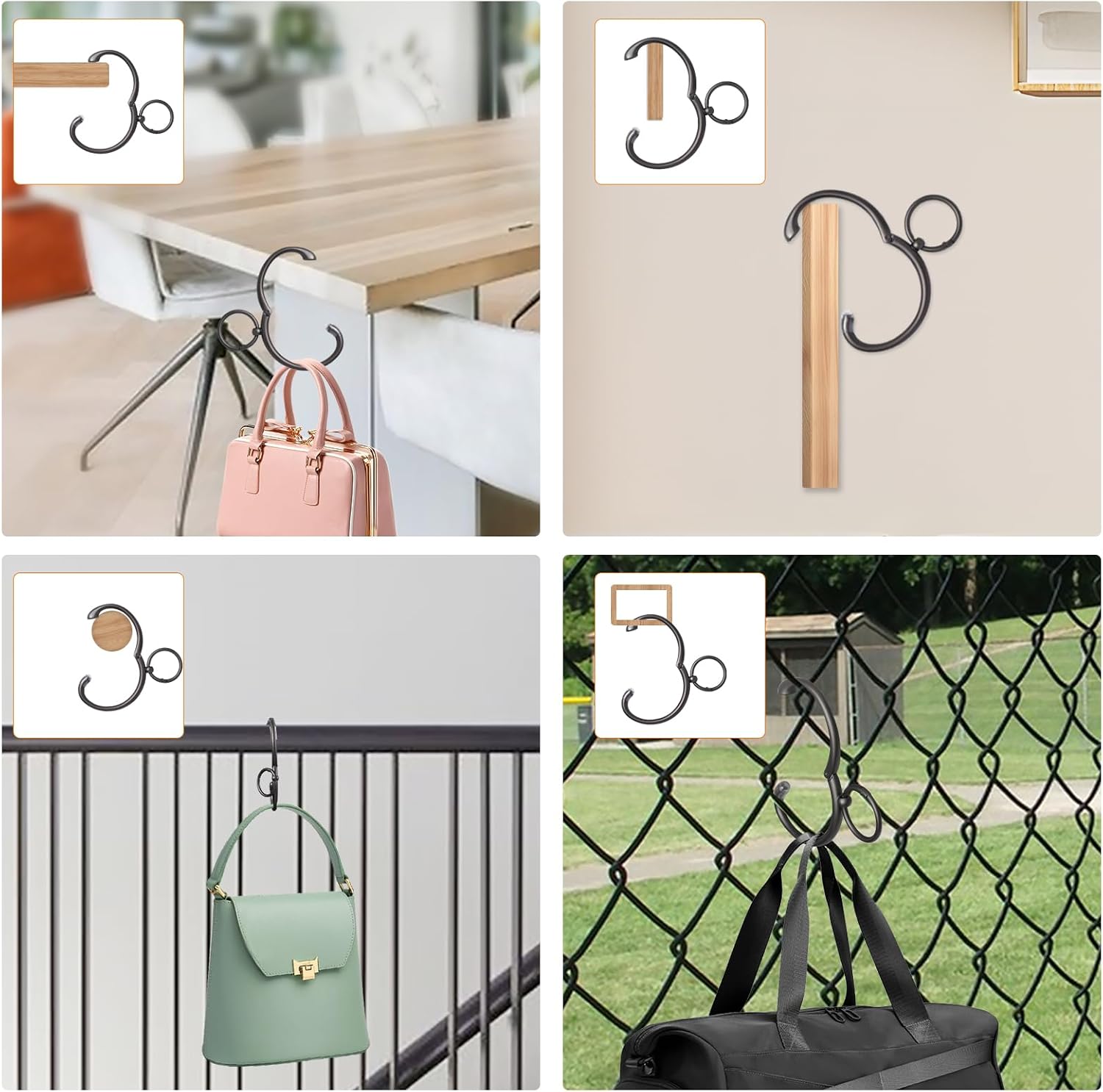 Purse Hook for Table 2-in-1 Anti Slip Purse Hook, Table Purse Hook with Gift Box, Heavy Duty Bag Hook Available for Women and Men Gifts (Black) - Image 2