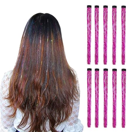Amazon : LiaSun 10Pcs/set Highlight Glitter Tinsel Hair Extensions